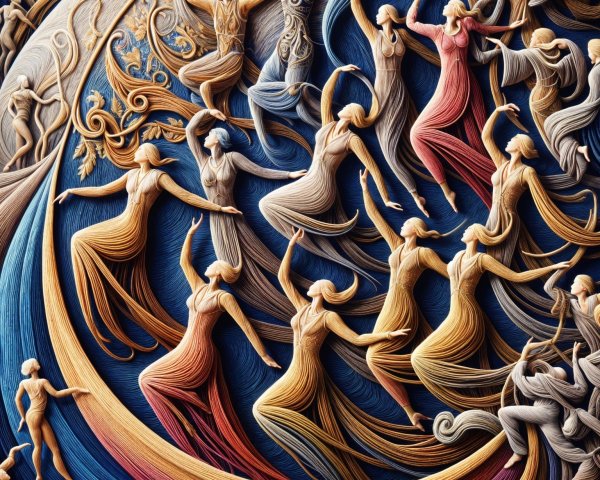Dynamic Dance Scene with Flowing Figures and Colors