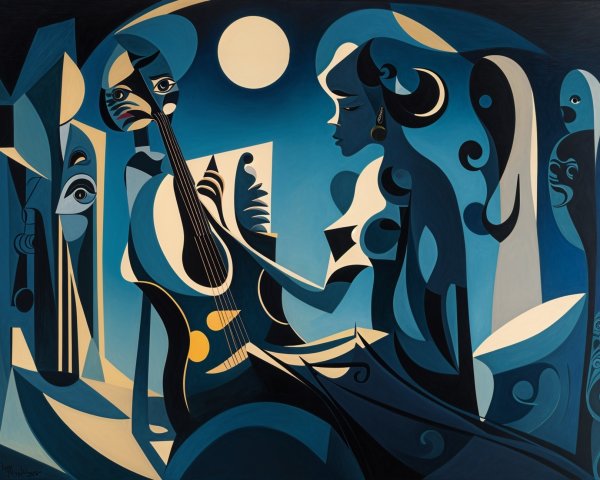 Abstract Painting of Two Figures in Night Setting