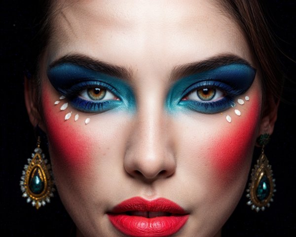 Close-up of a model with bold makeup features