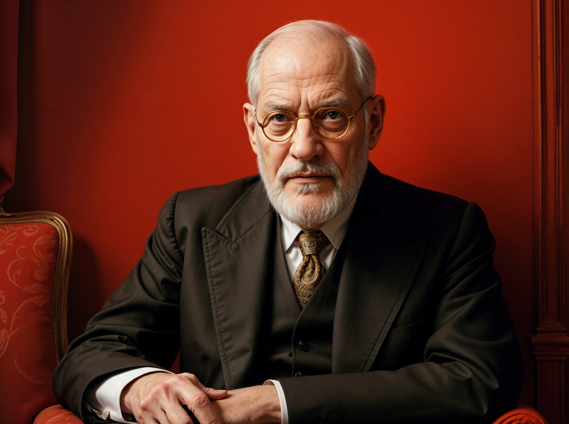 Elegant Older Man in Formal Attire on Plush Chair
