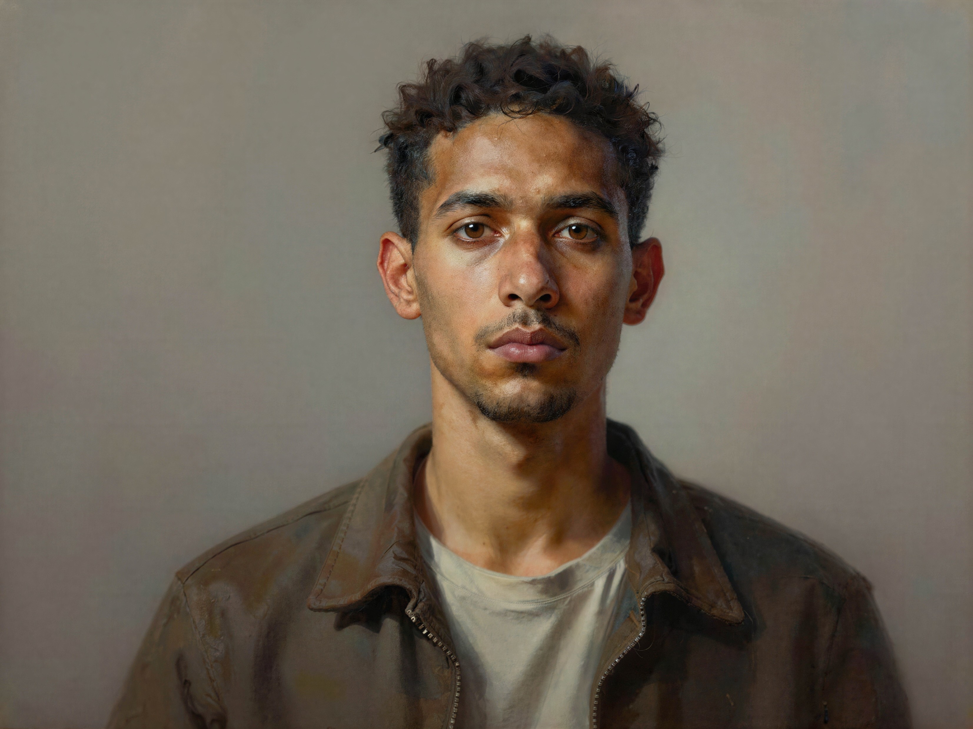 Portrait of a Young Man in a Brown Utility Jacket