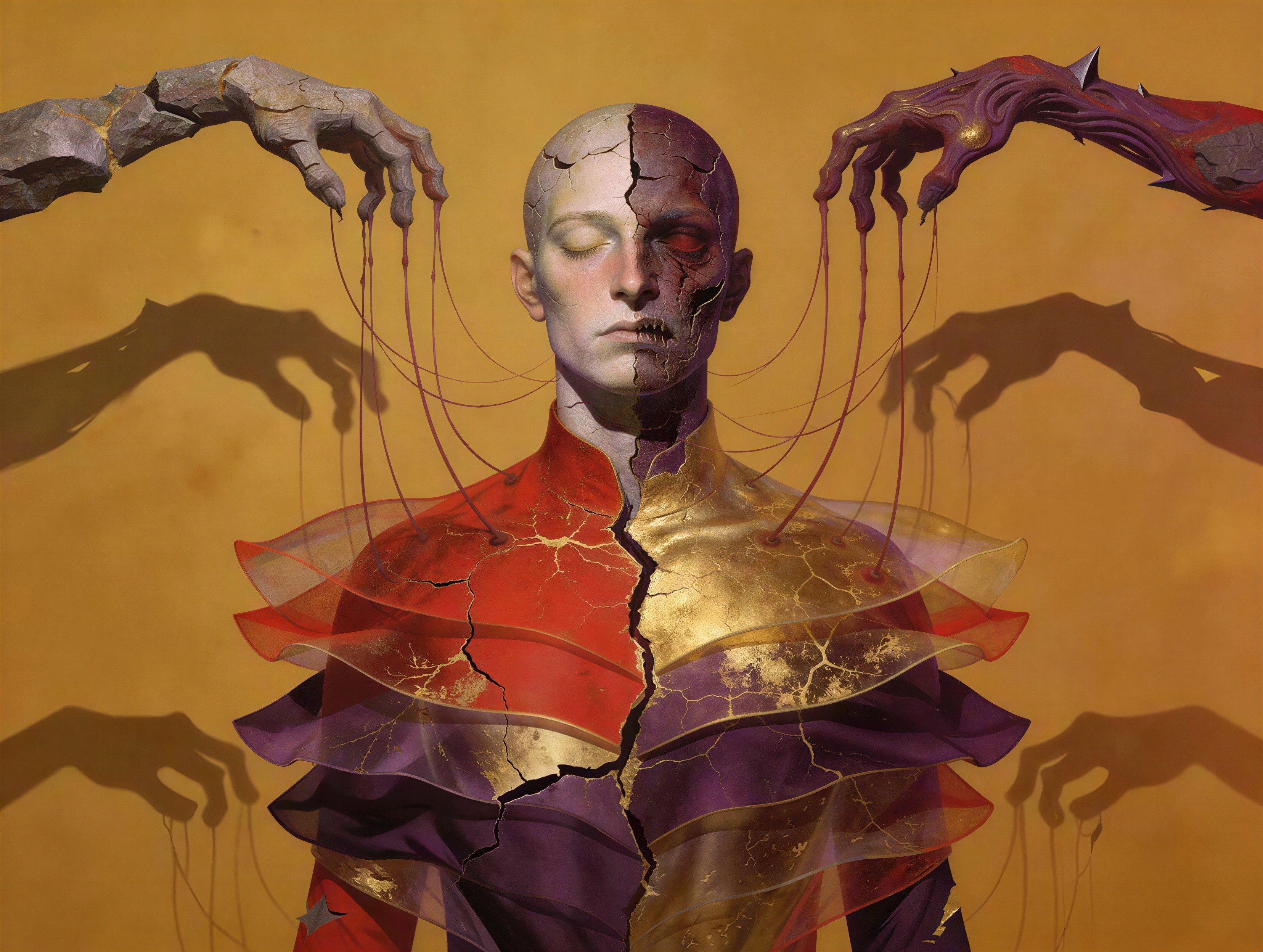 Digital Painting of a Split-Sided Bald Man