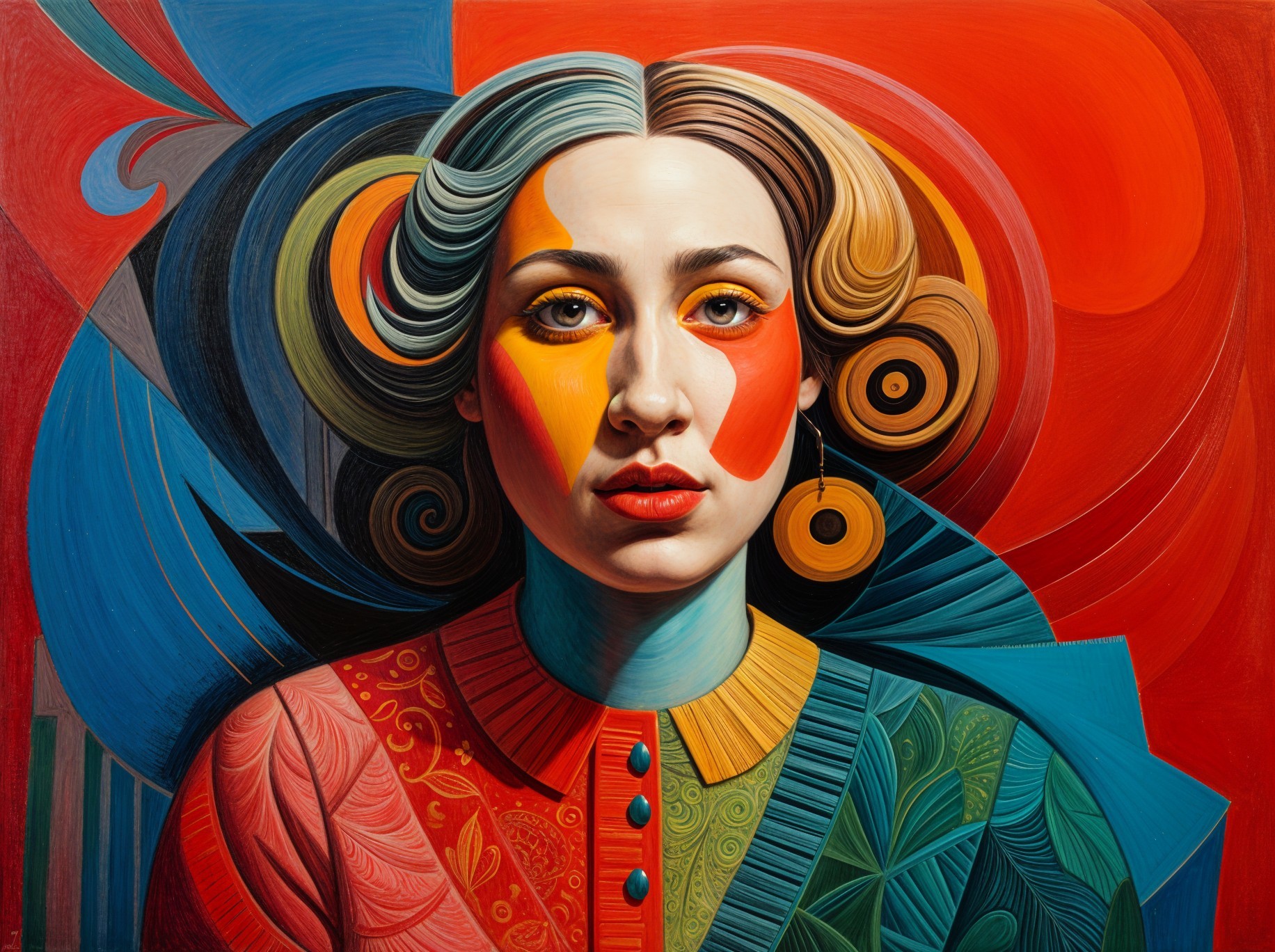 Portrait of a Woman with Colorful Patterns and Design