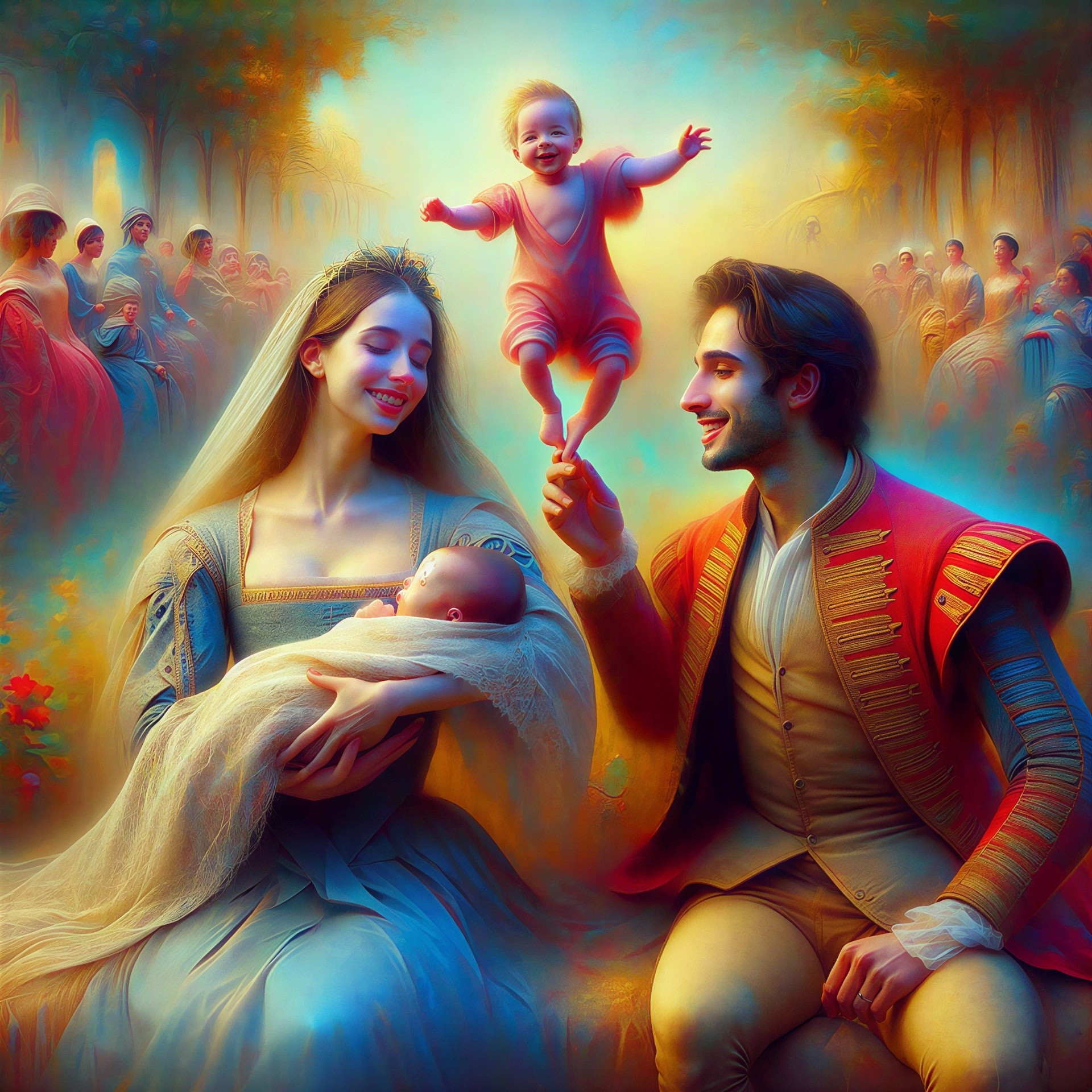 Renaissance Painting of a Family with Newborn Baby