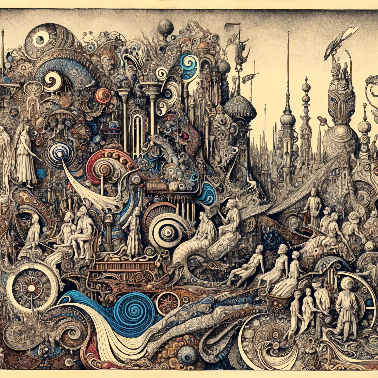 Surreal Landscape with Intricate Patterns and Architecture