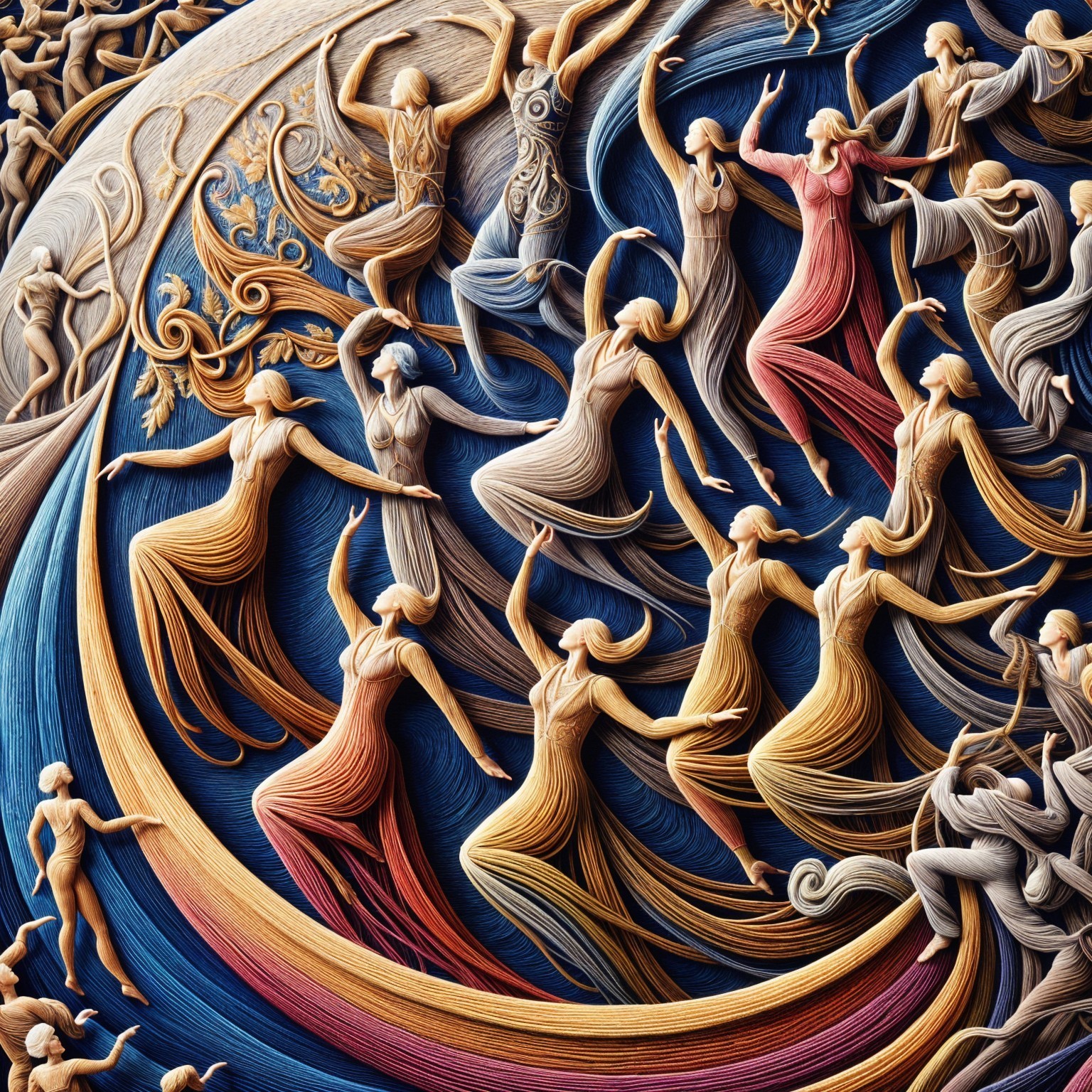 Dynamic Dance Scene with Flowing Figures and Colors