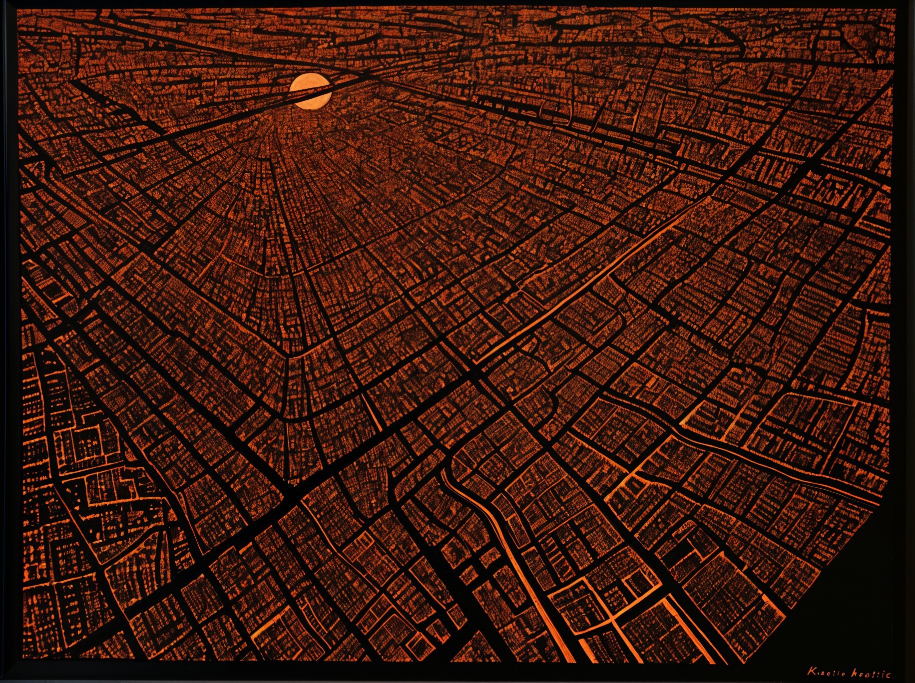 Aerial View of Cityscape in Warm Orange Tones
