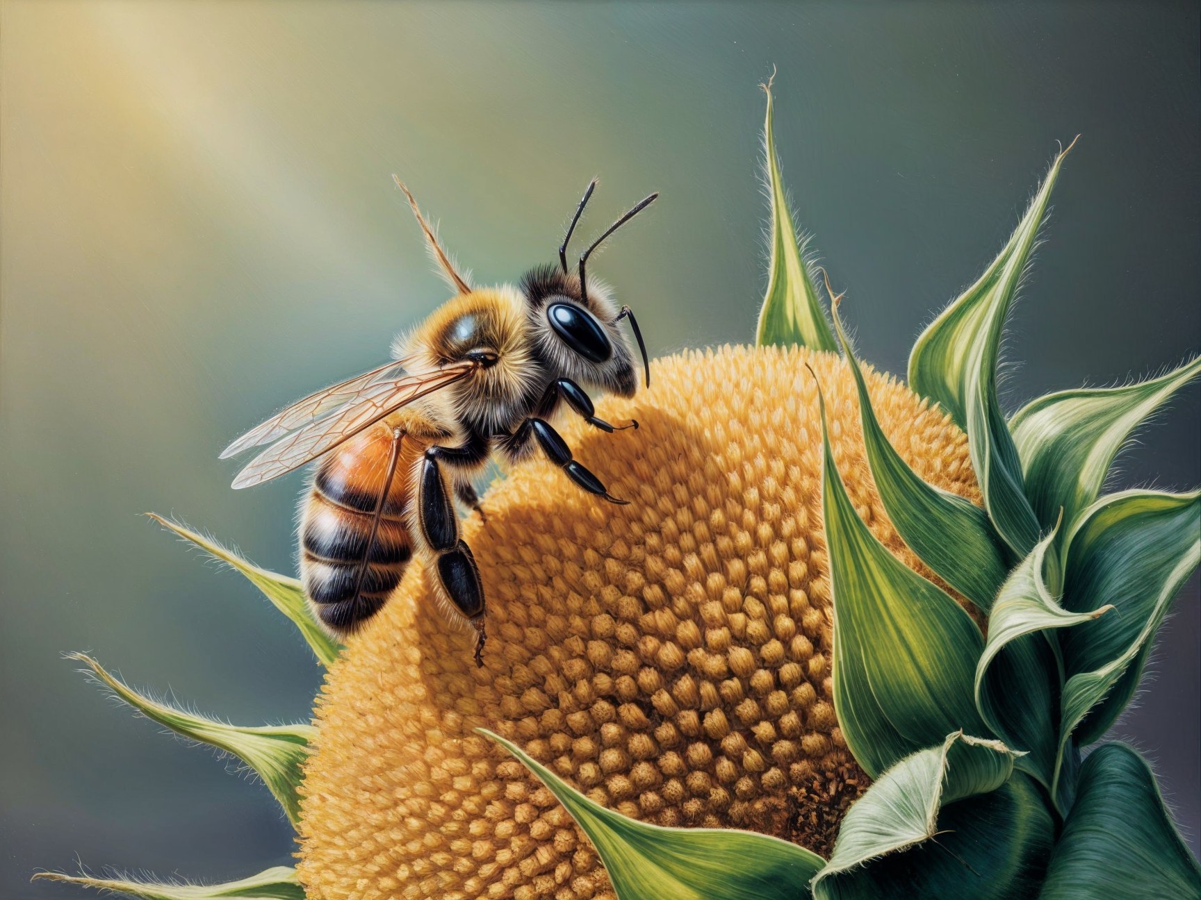 Close-Up of Bee on Vibrant Sunflower Petals