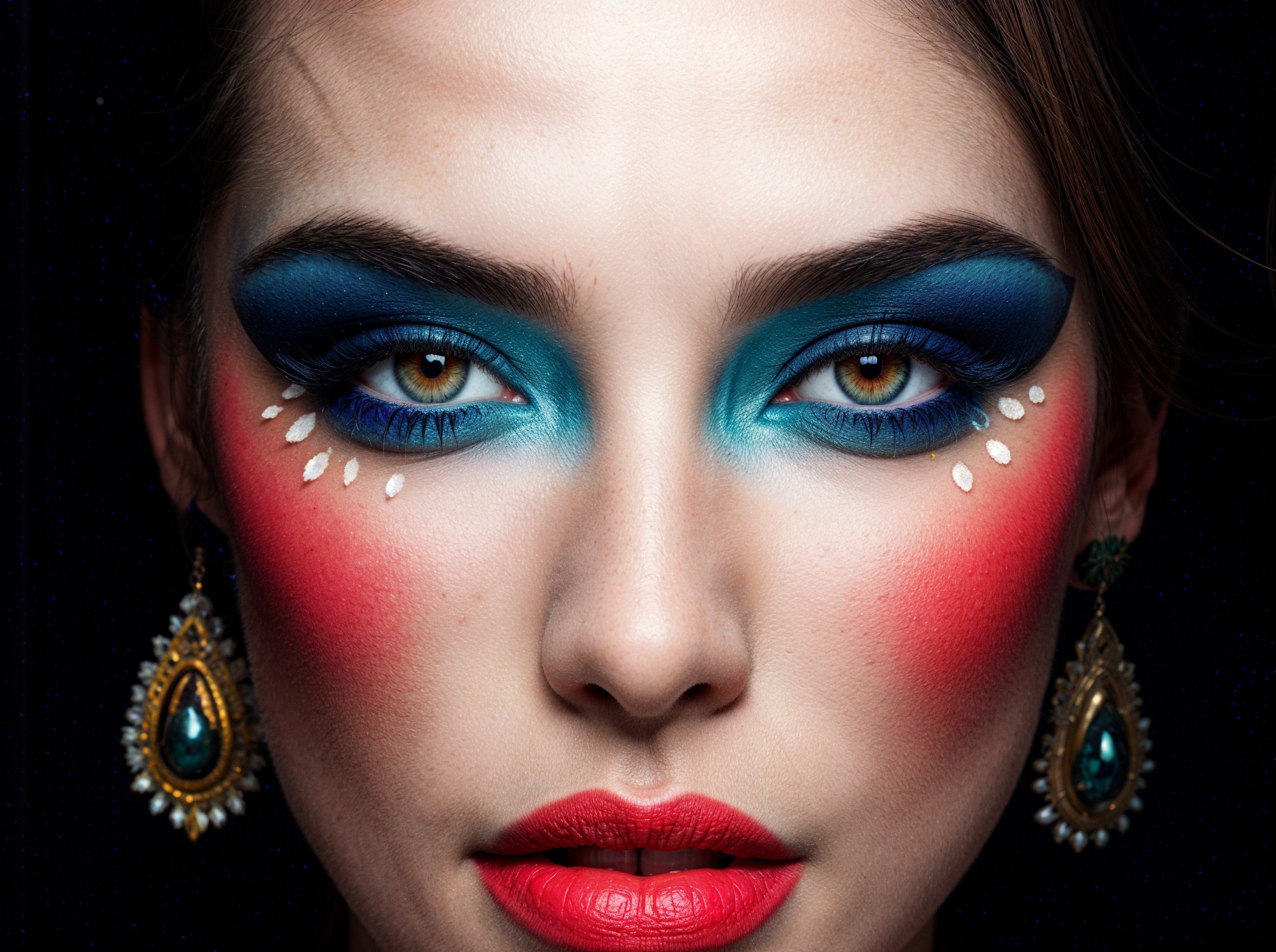Close-up of a model with bold makeup features
