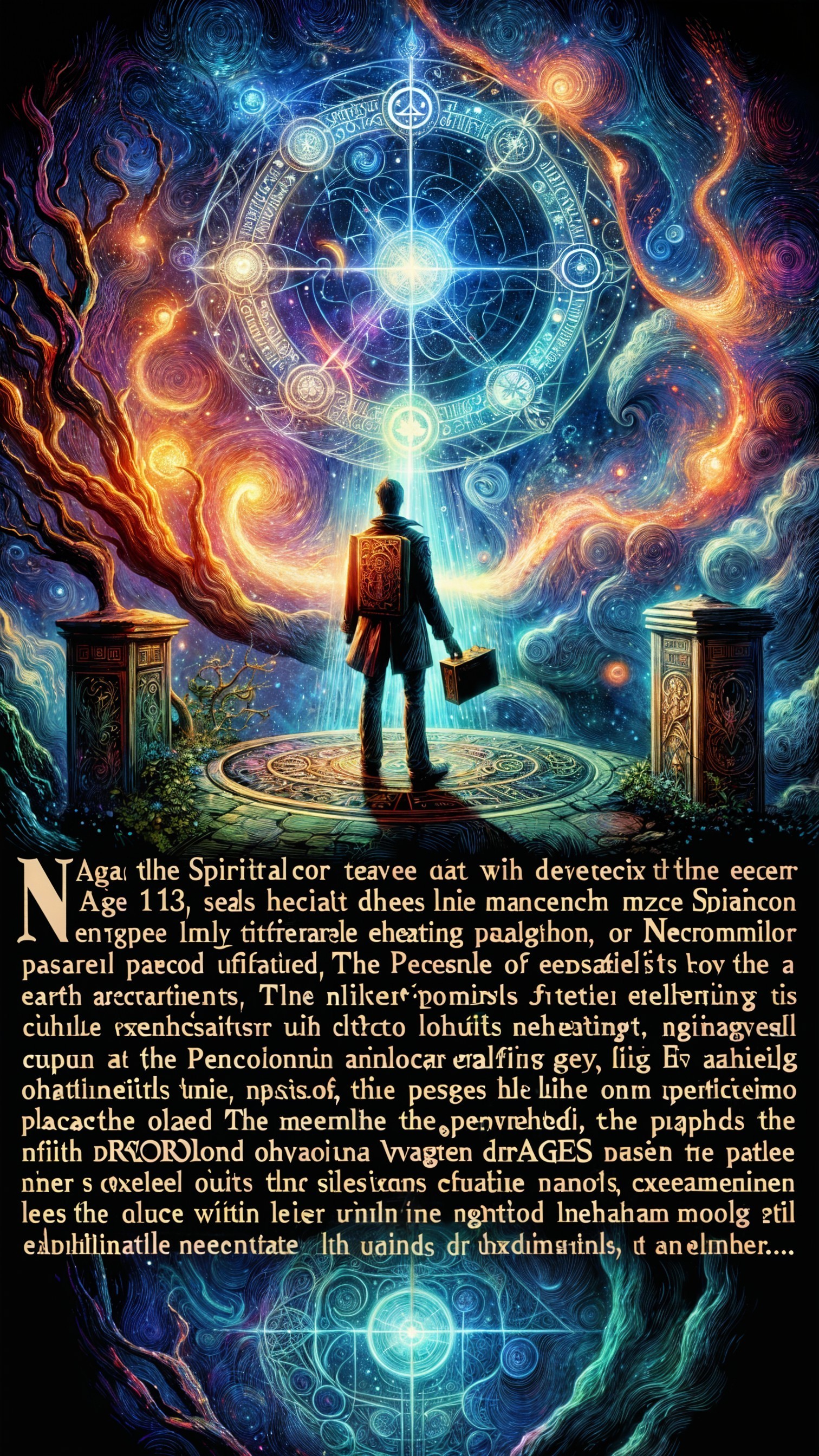 Mysterious Figure Amidst Intricate Mystical Design