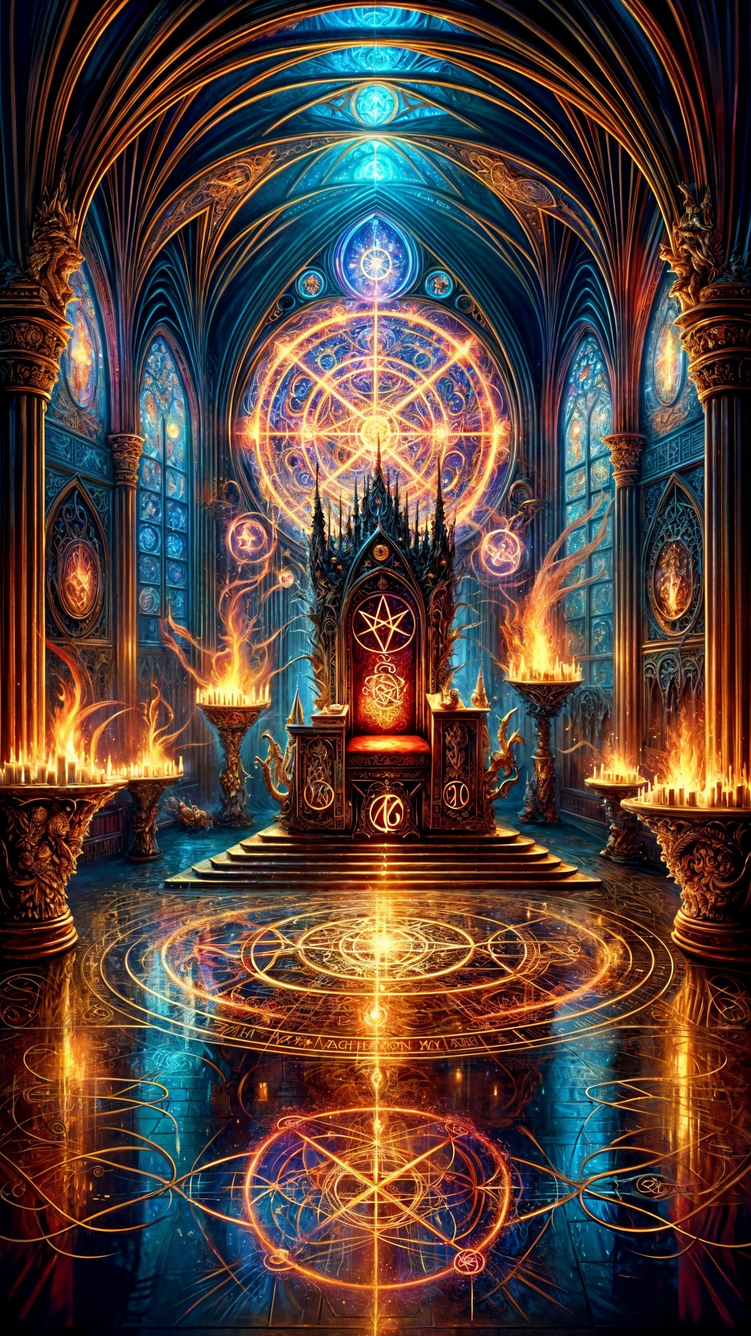 Mystical Chamber with Dark Throne and Stained Glass
