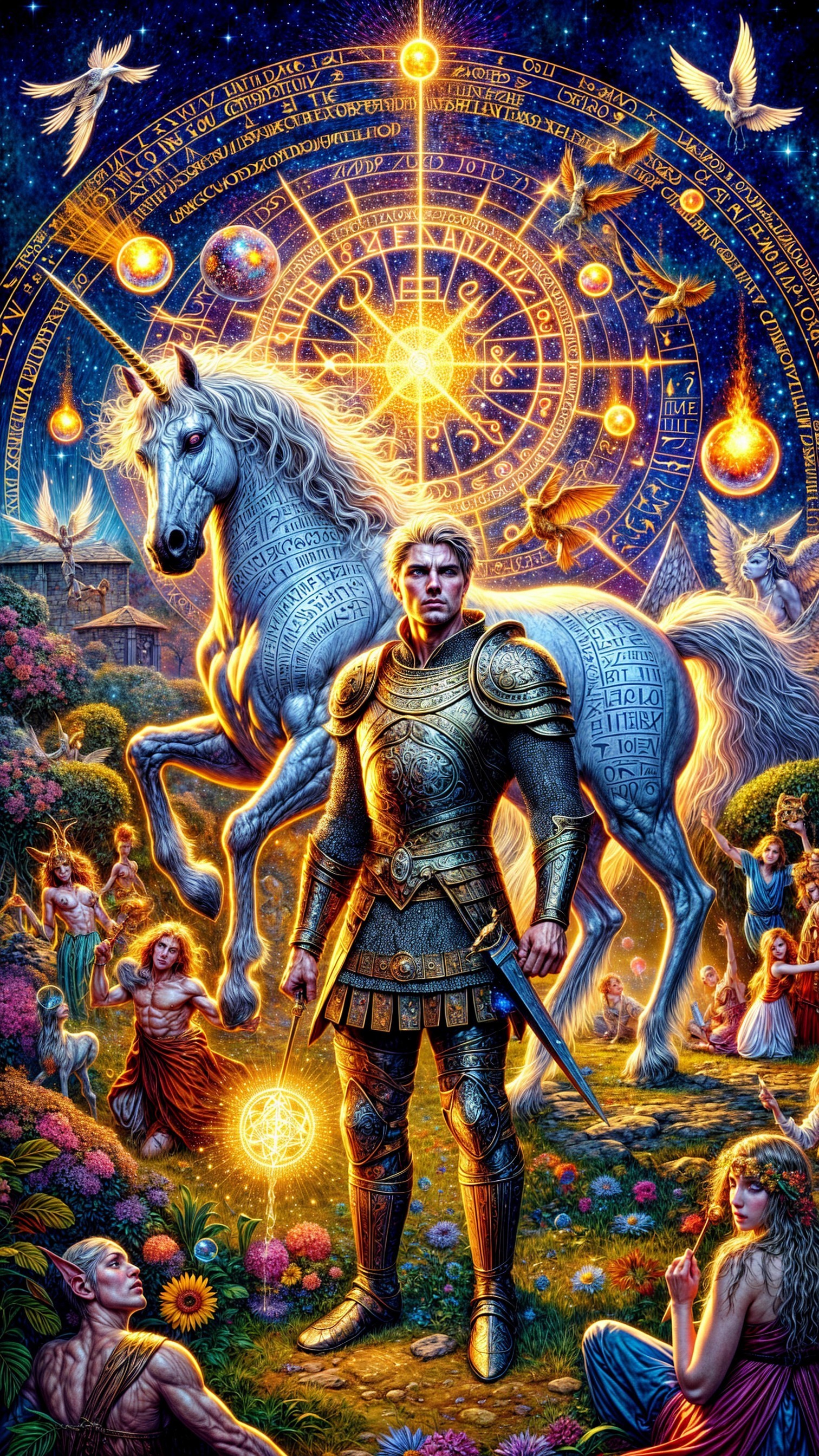 Heroic Figure in Armor with Majestic White Horse