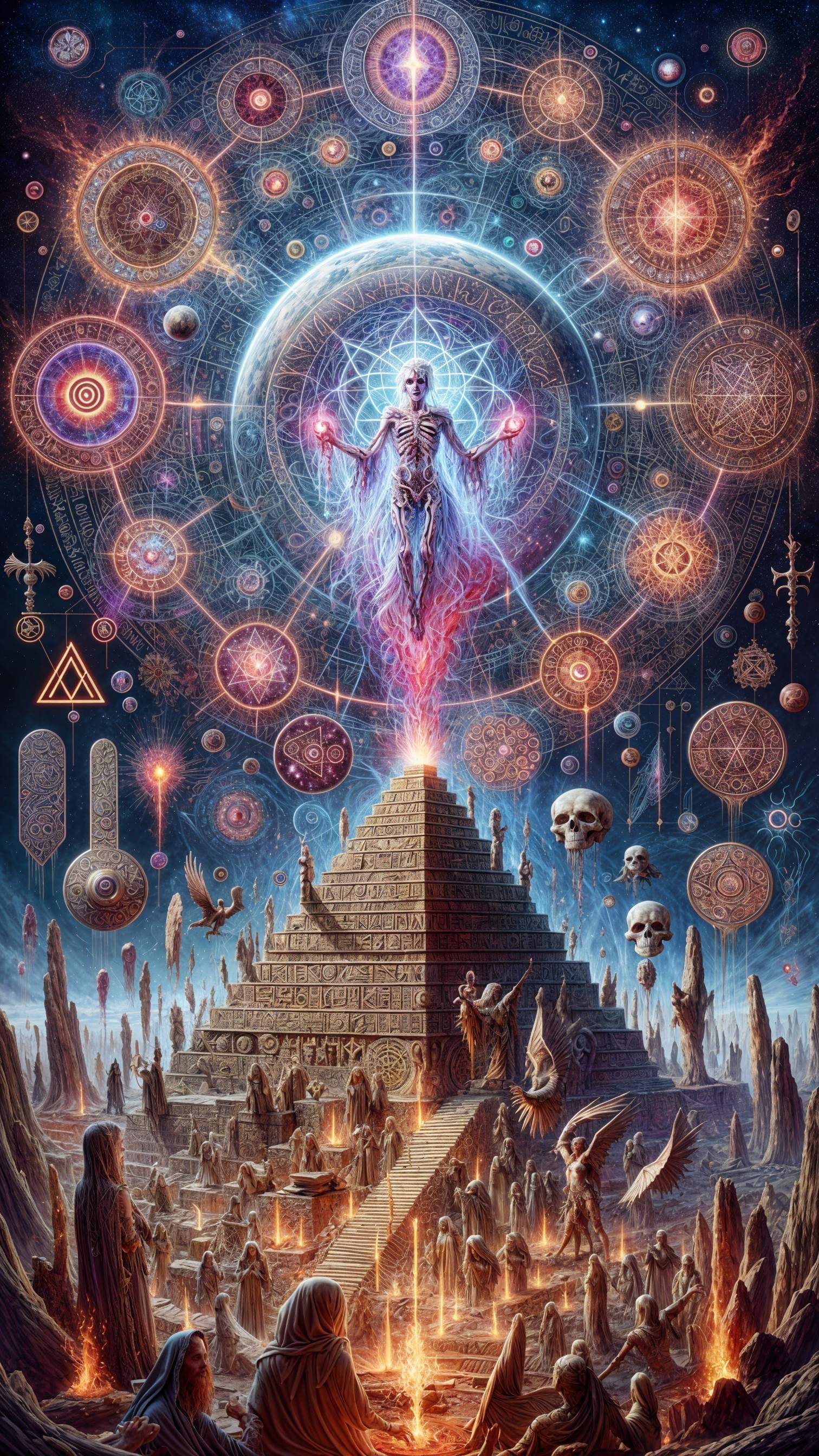 Mystical Pyramid Surrounded by Vibrant Cosmic Elements