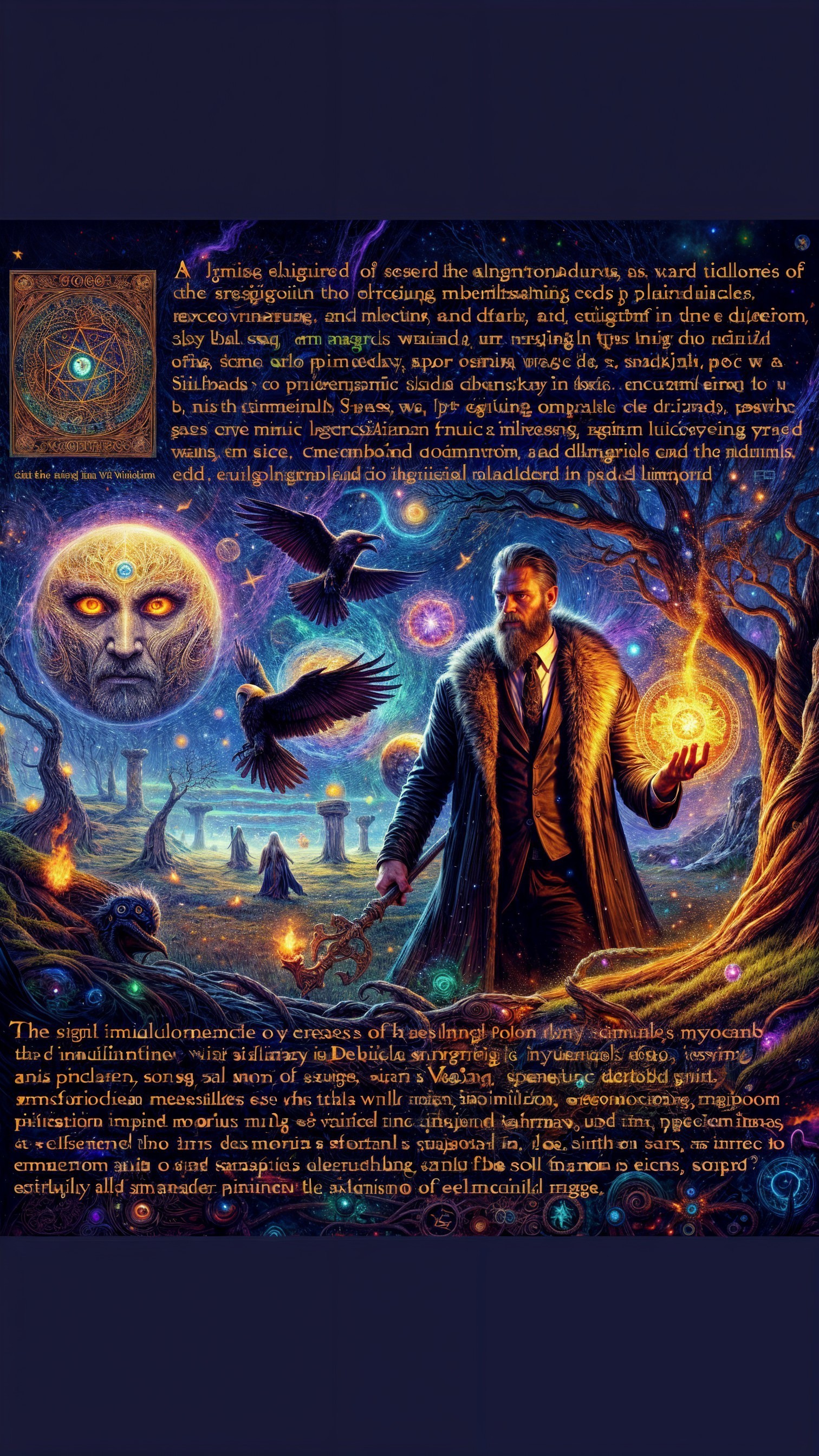 Mystical Scene with Cloaked Figure and Ethereal Creatures