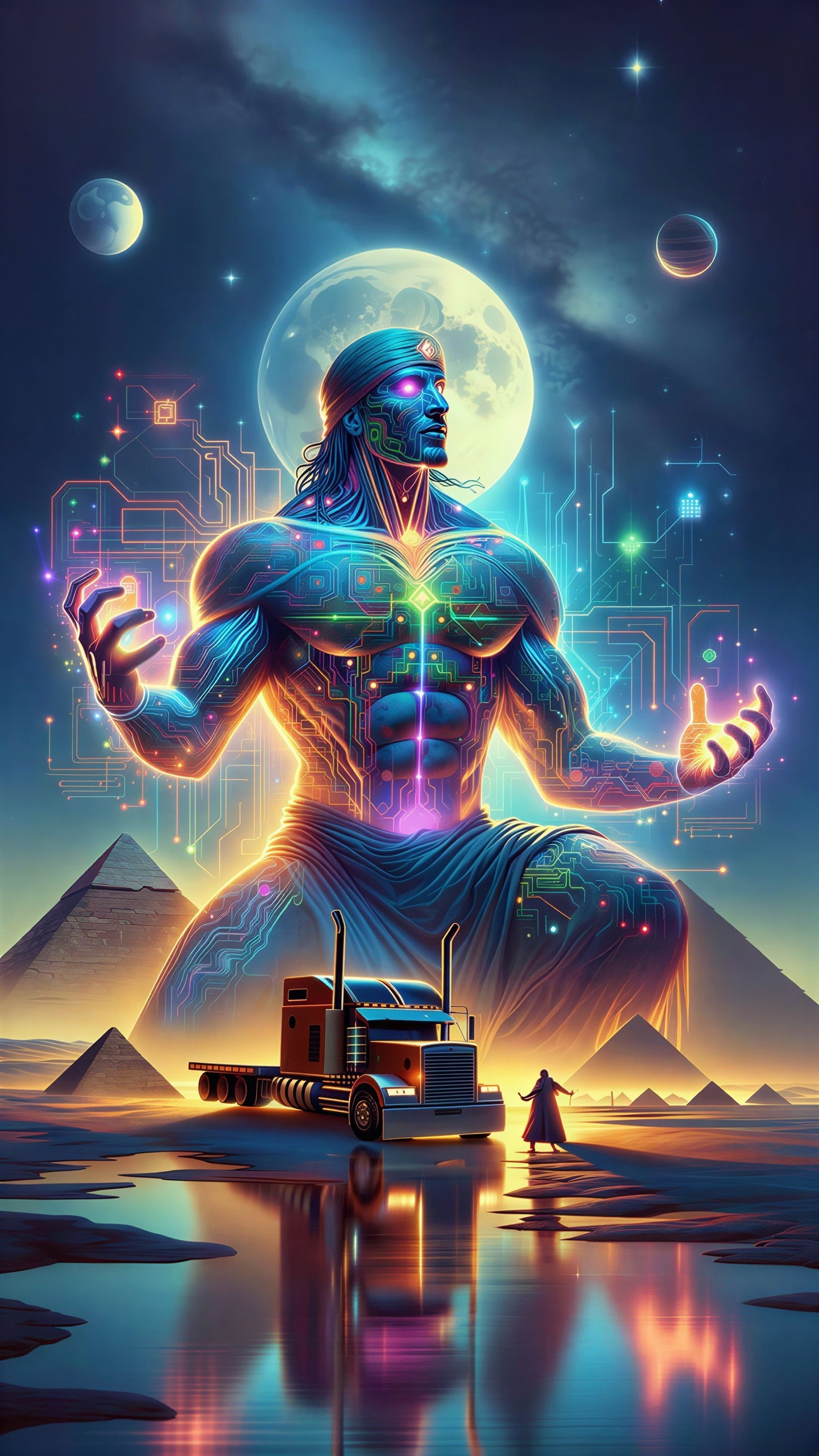 Majestic Sci-Fi Art Featuring Glowing Blue Figure