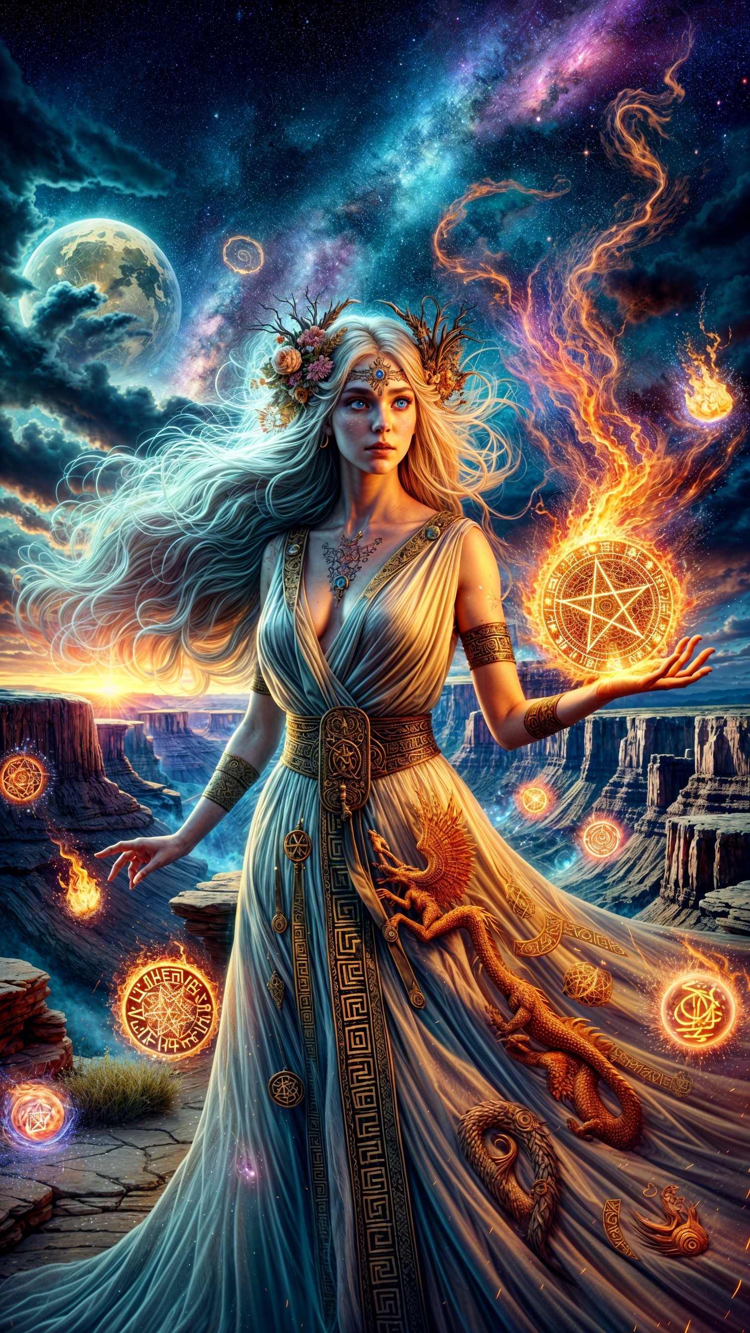 Mystical Woman in Dramatic Elemental Landscape