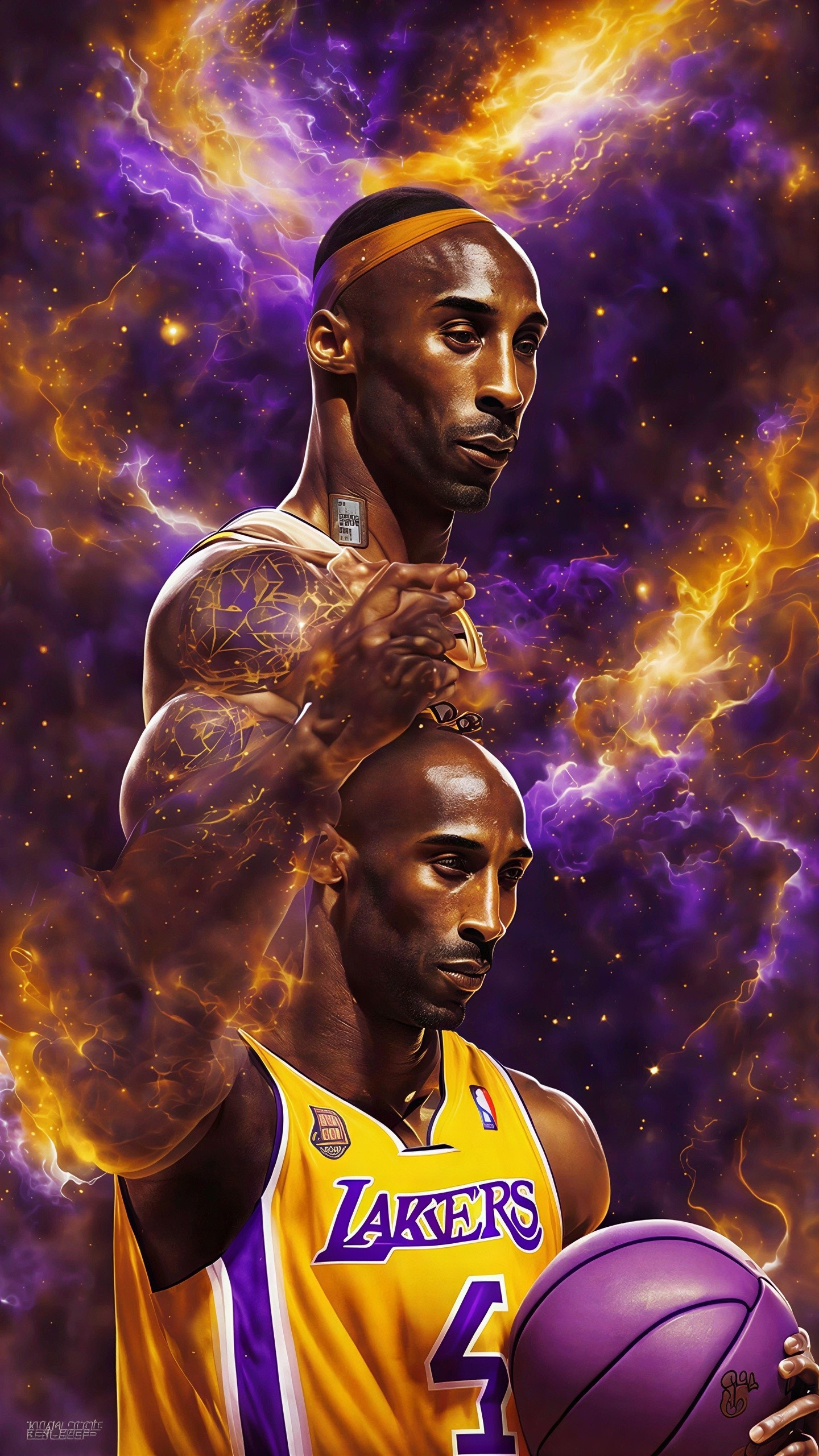 Kobe Bryant Artwork with Halo and Nebula Background