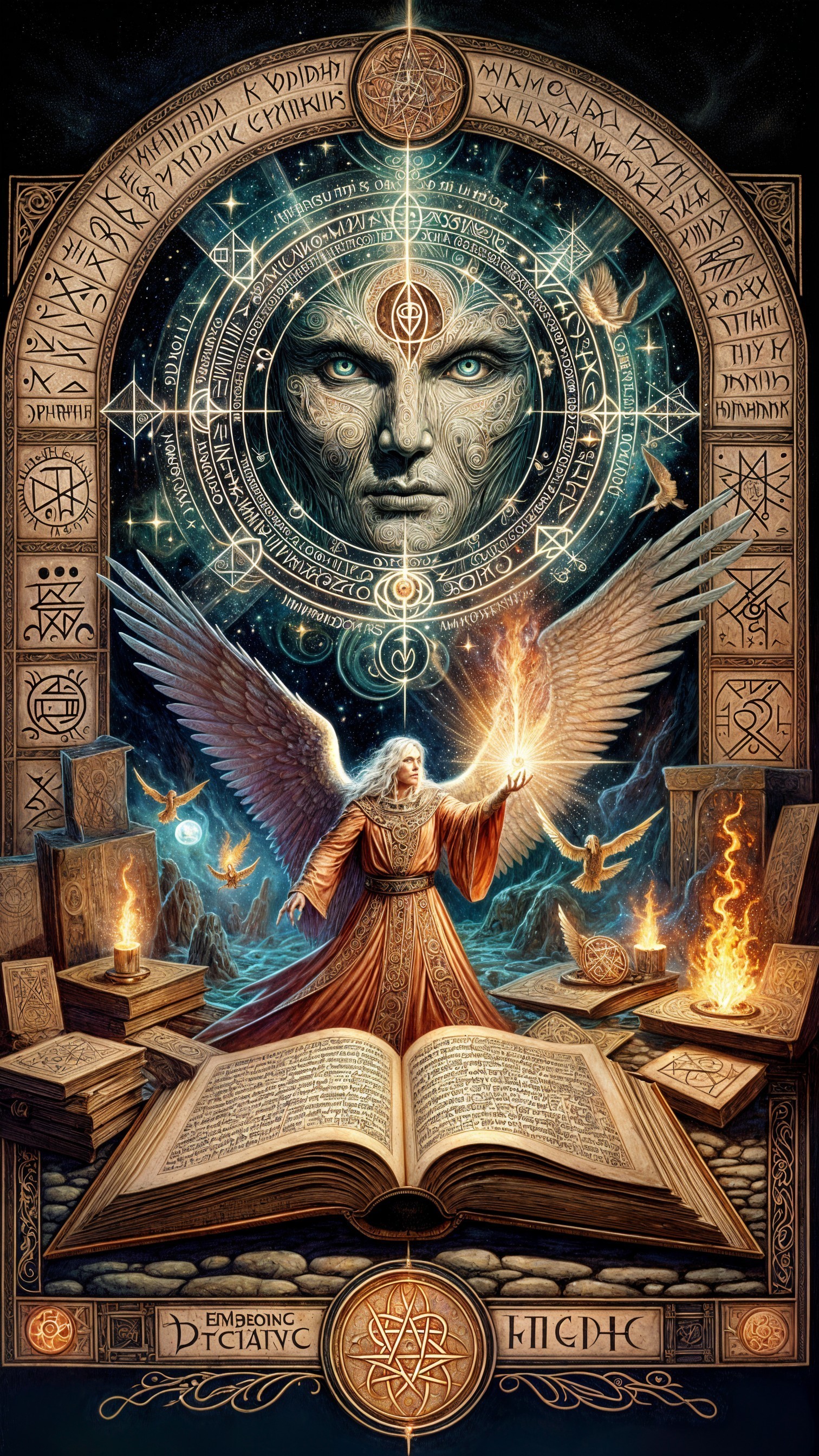 Mystical Scene with Angelic Figure and Open Book
