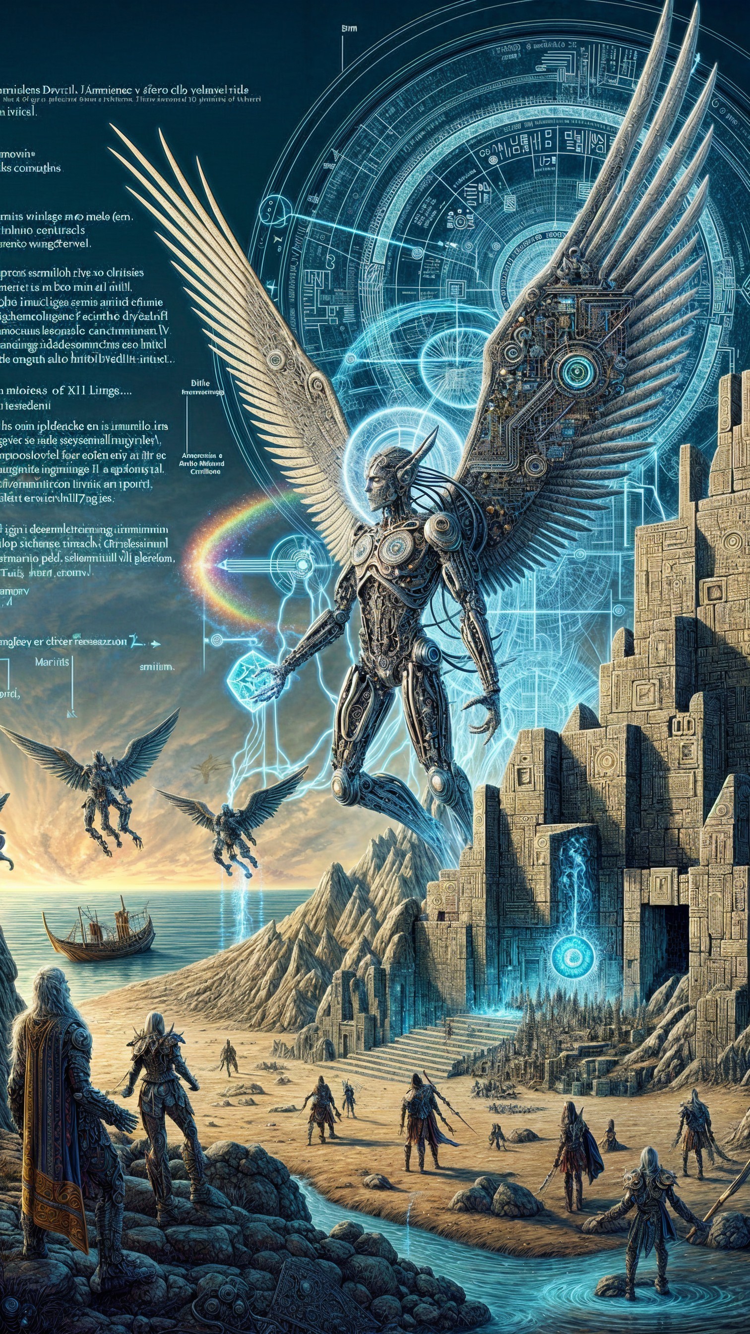 Futuristic Landscape with Robotic Angel and City