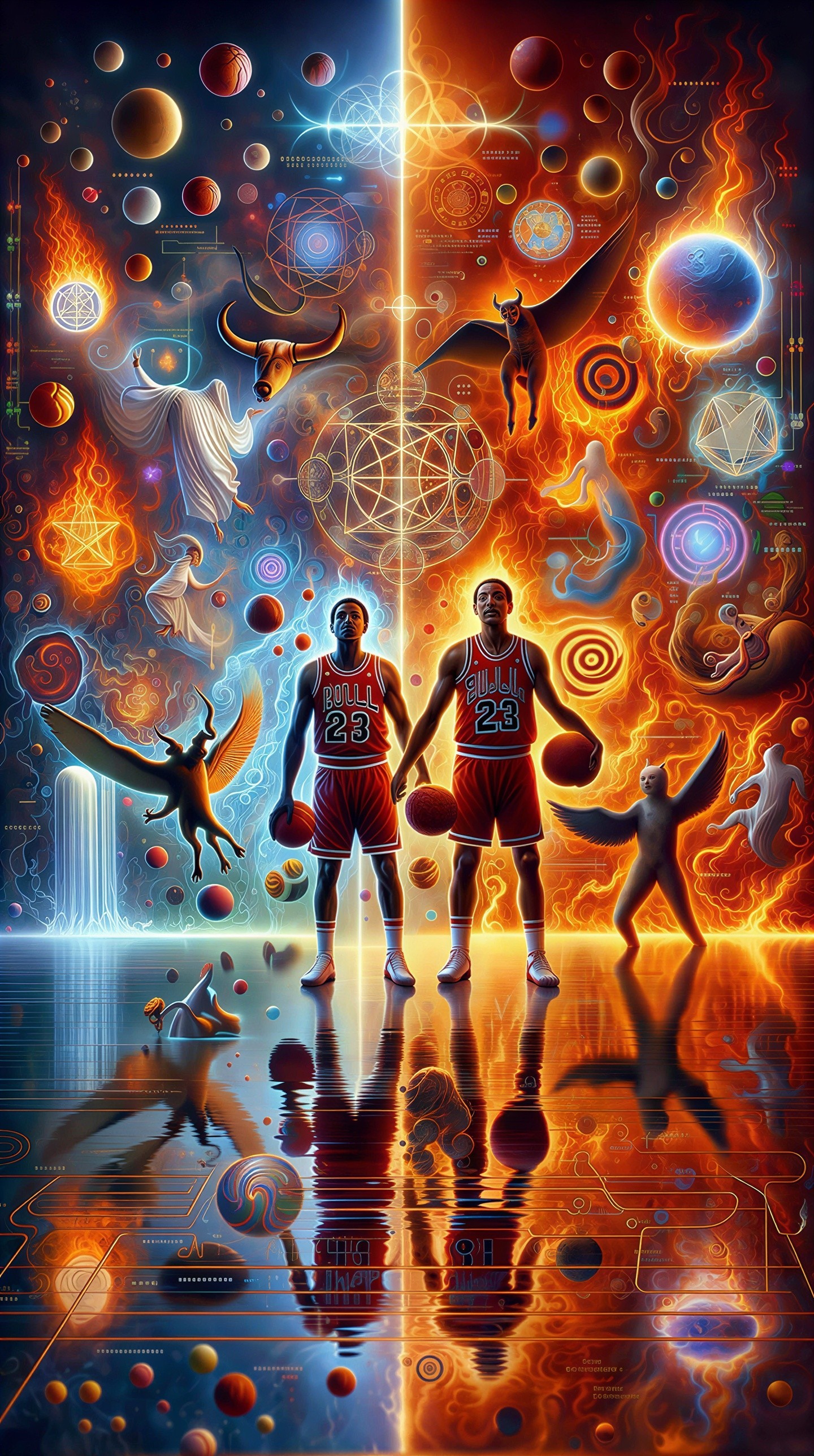 Digital Artwork of Basketball Players in Cosmic Realms