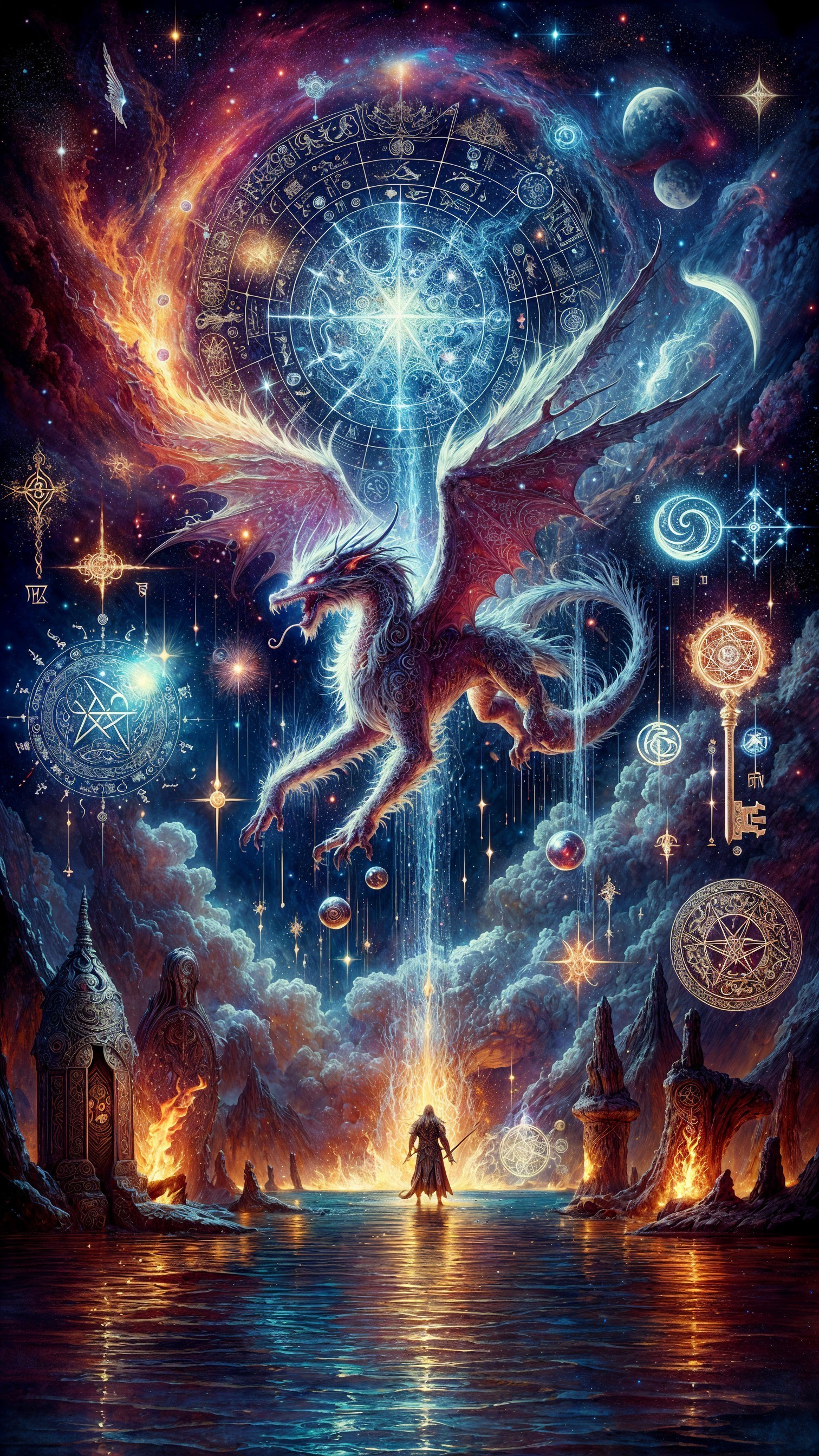 Majestic dragon in a vibrant cosmic night sky
