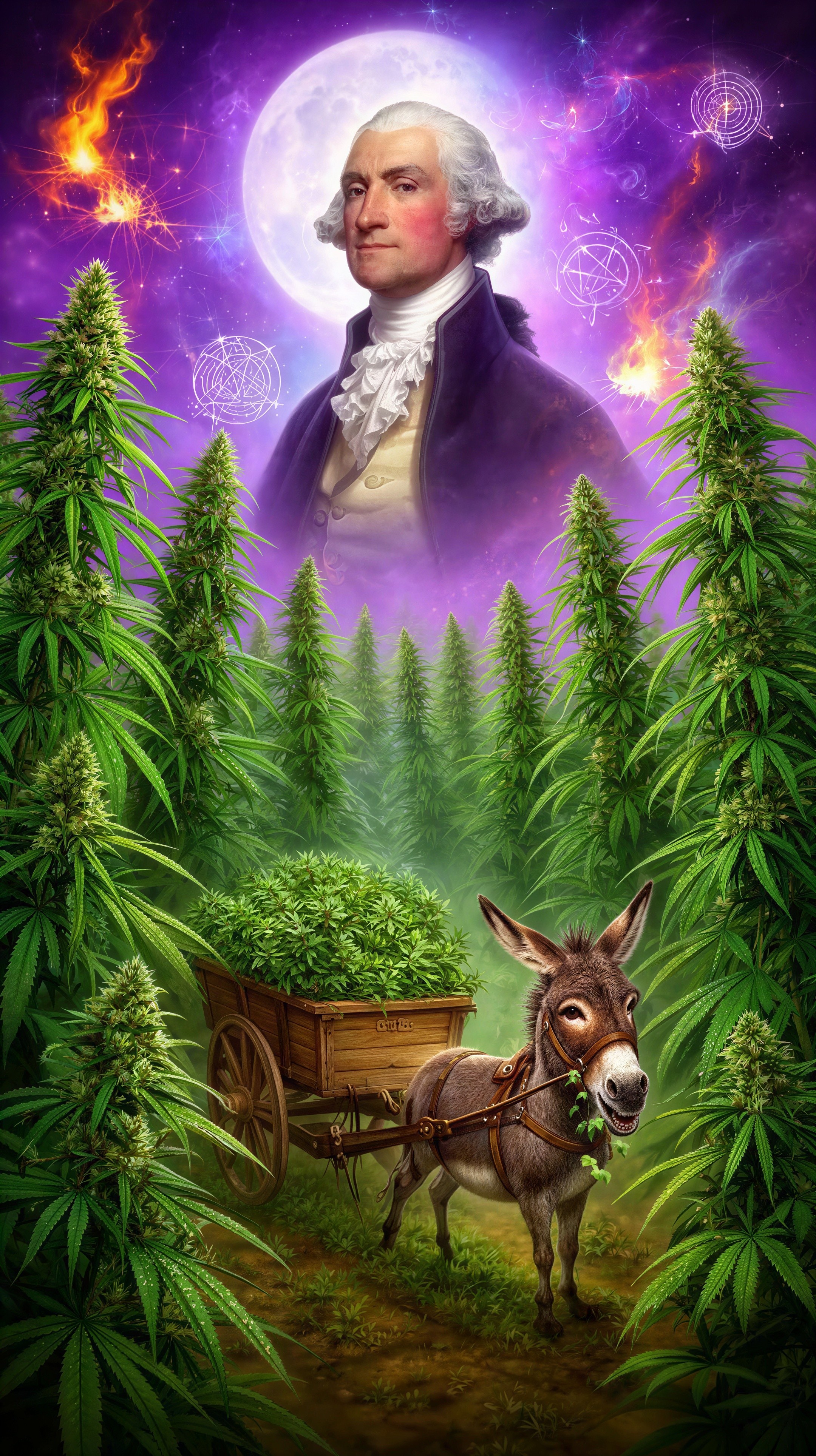 Floating Bust of George Washington Above Cannabis Field