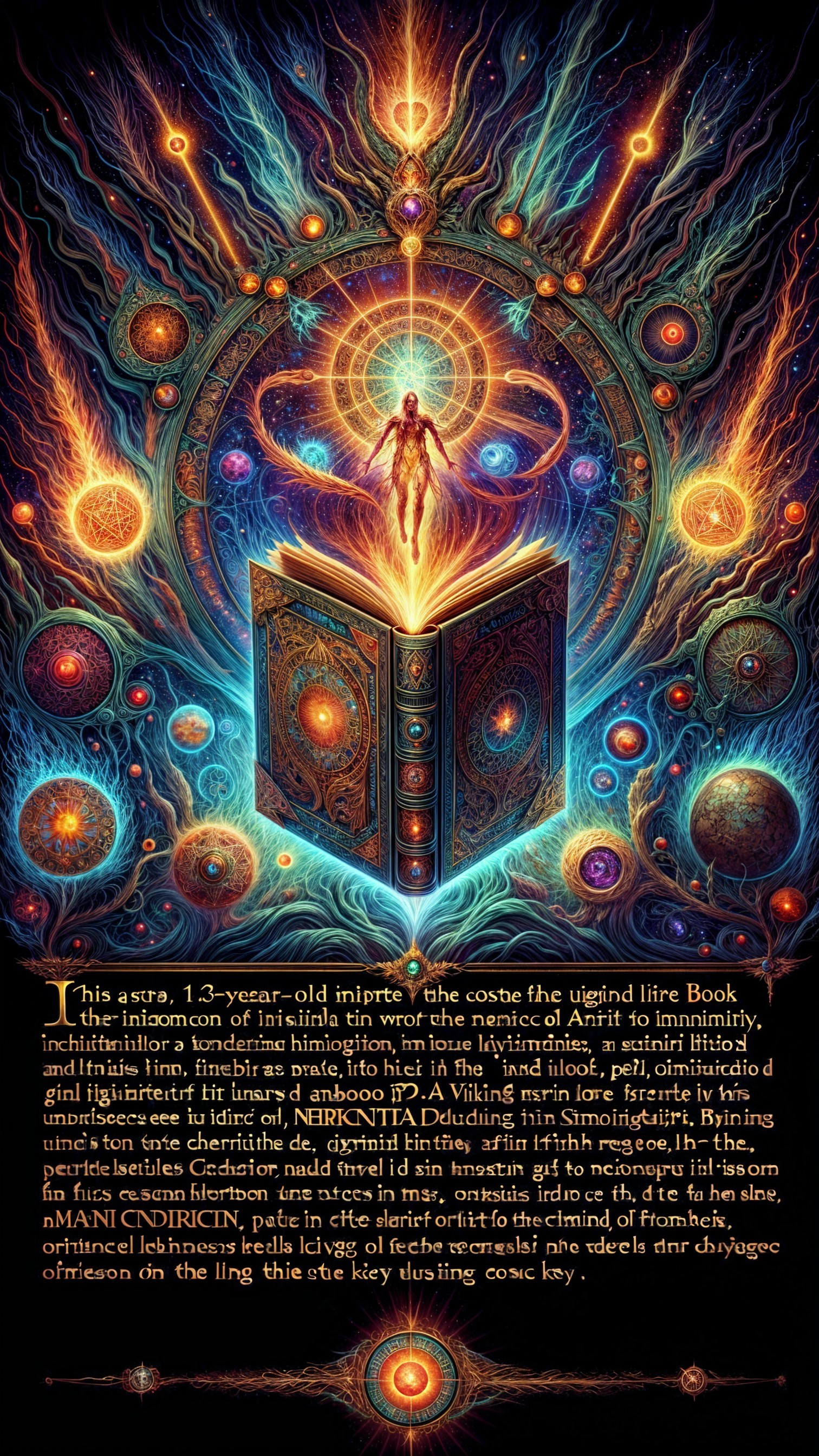 Cosmic Scene with Galaxies and Mystical Book