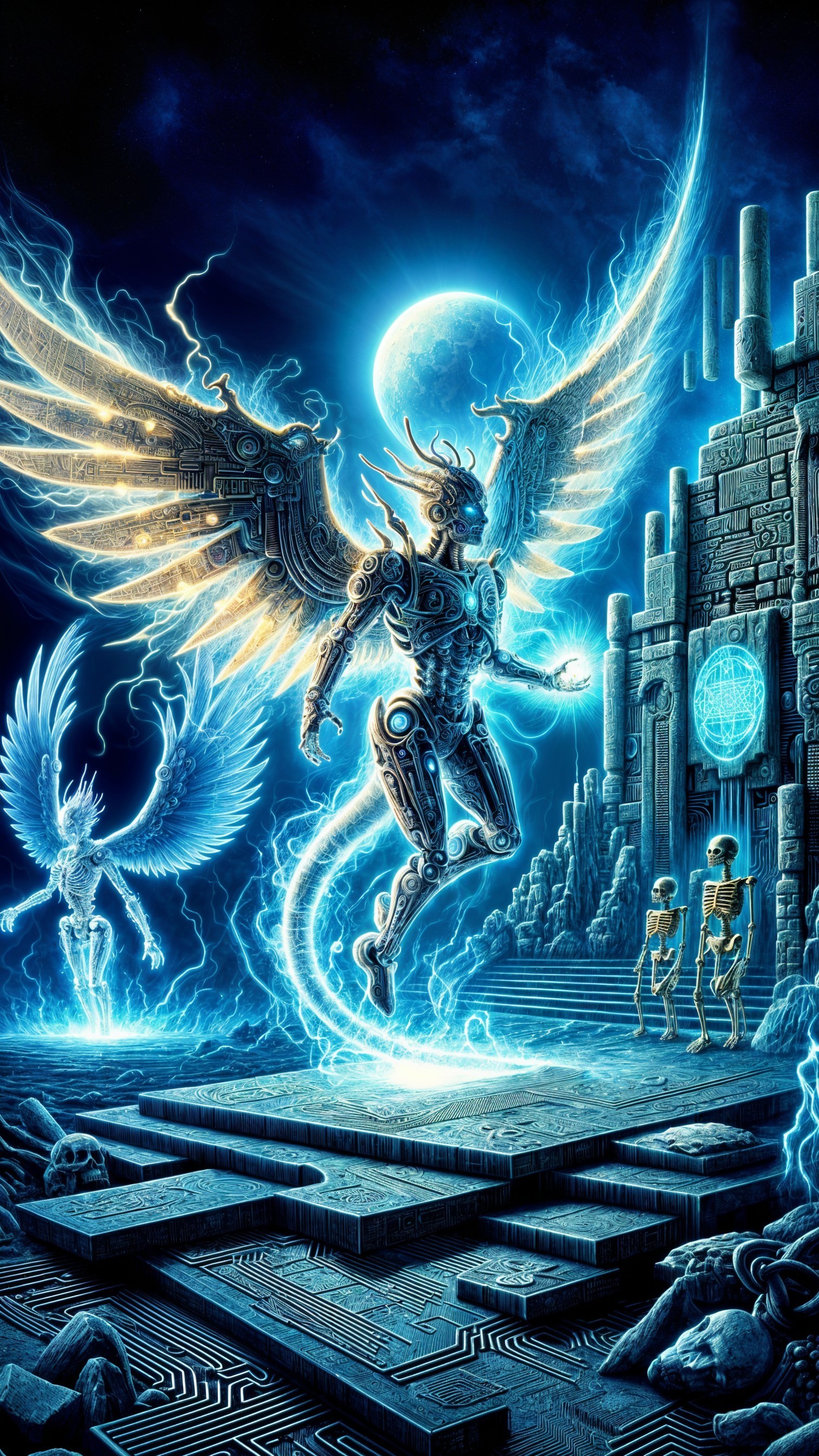 Futuristic Scene of Robotic Angel and Ethereal Wings