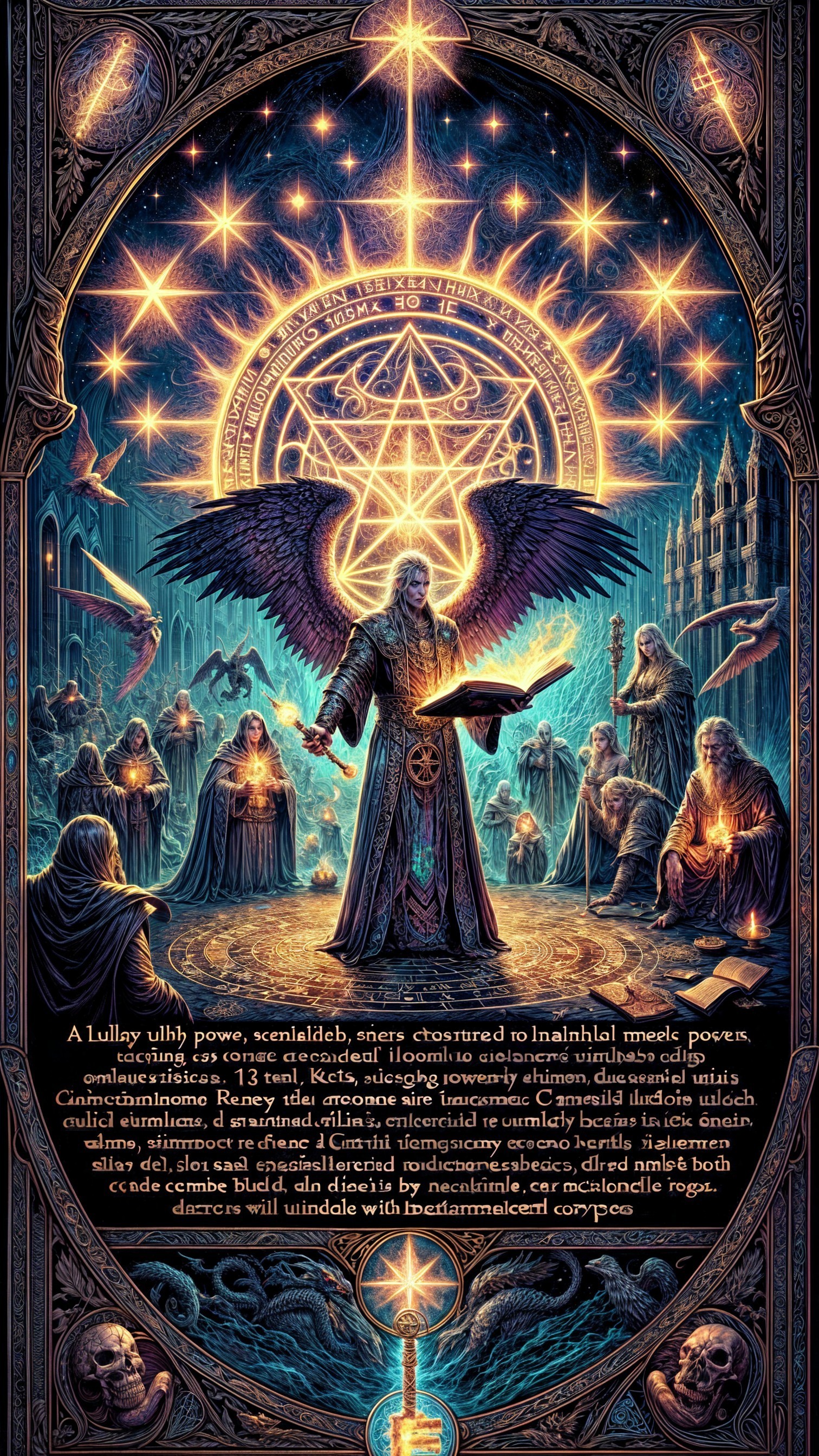 Mystical Ritual with Powerful Figure and Hooded Figures