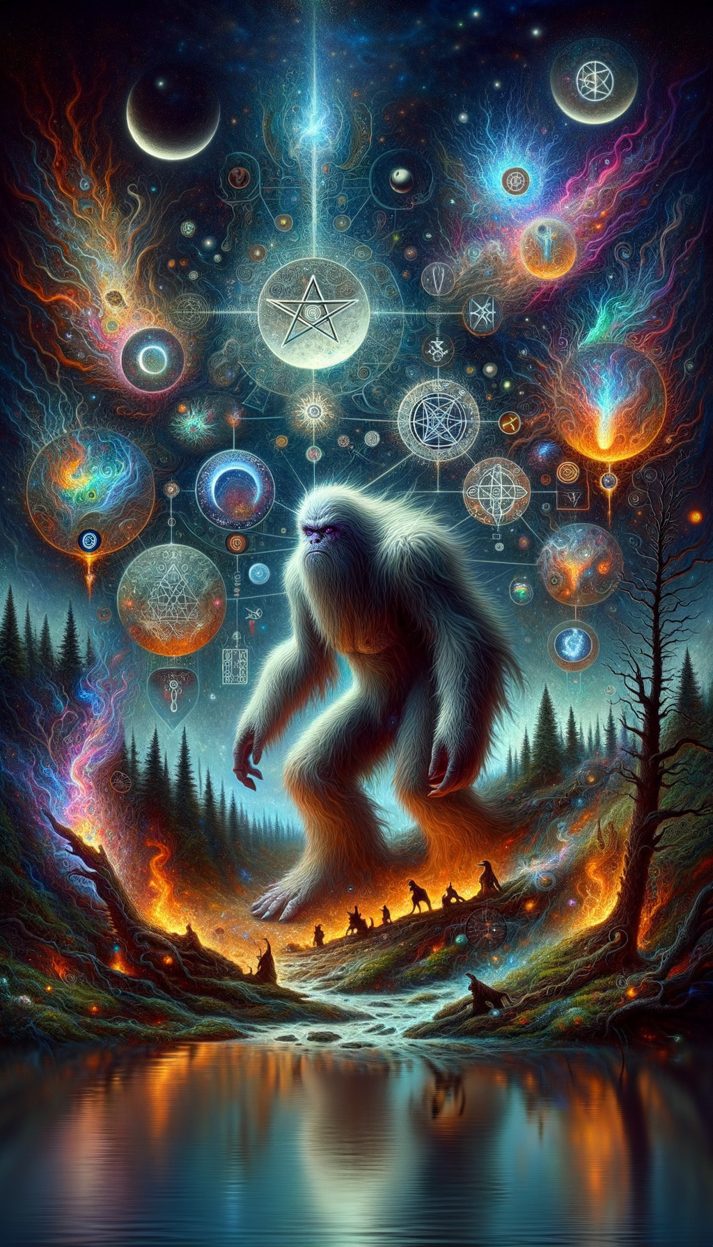 Mystical Landscape with Yeti and Cosmic Backdrop