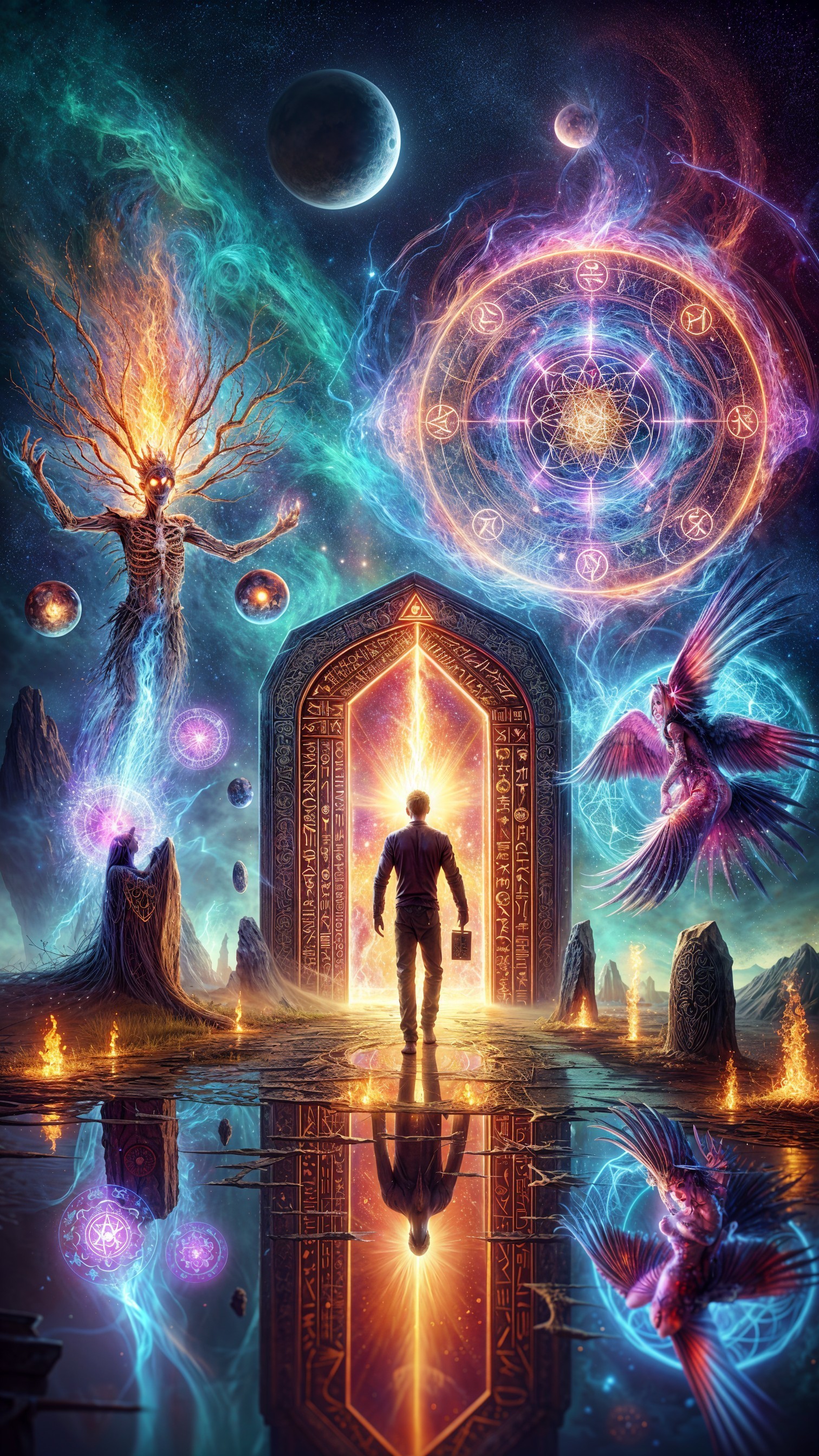 Cosmic Realm Behind Ornate Door with Mystical Elements
