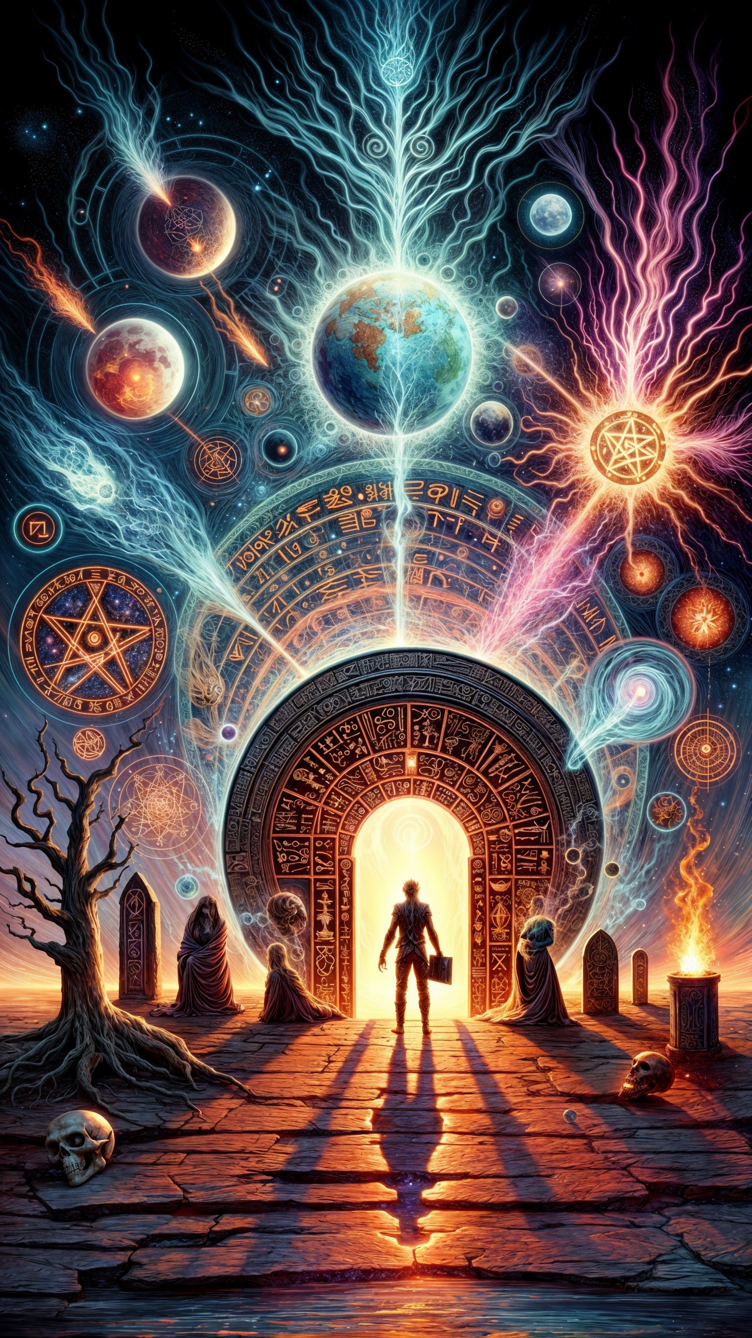 Vibrant Cosmic Portal in a Surreal Landscape