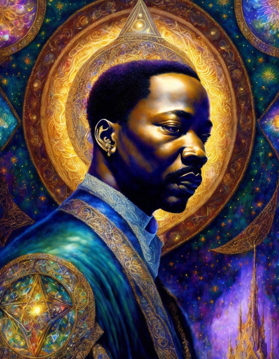 Portrait of a Man in a Cosmic Background