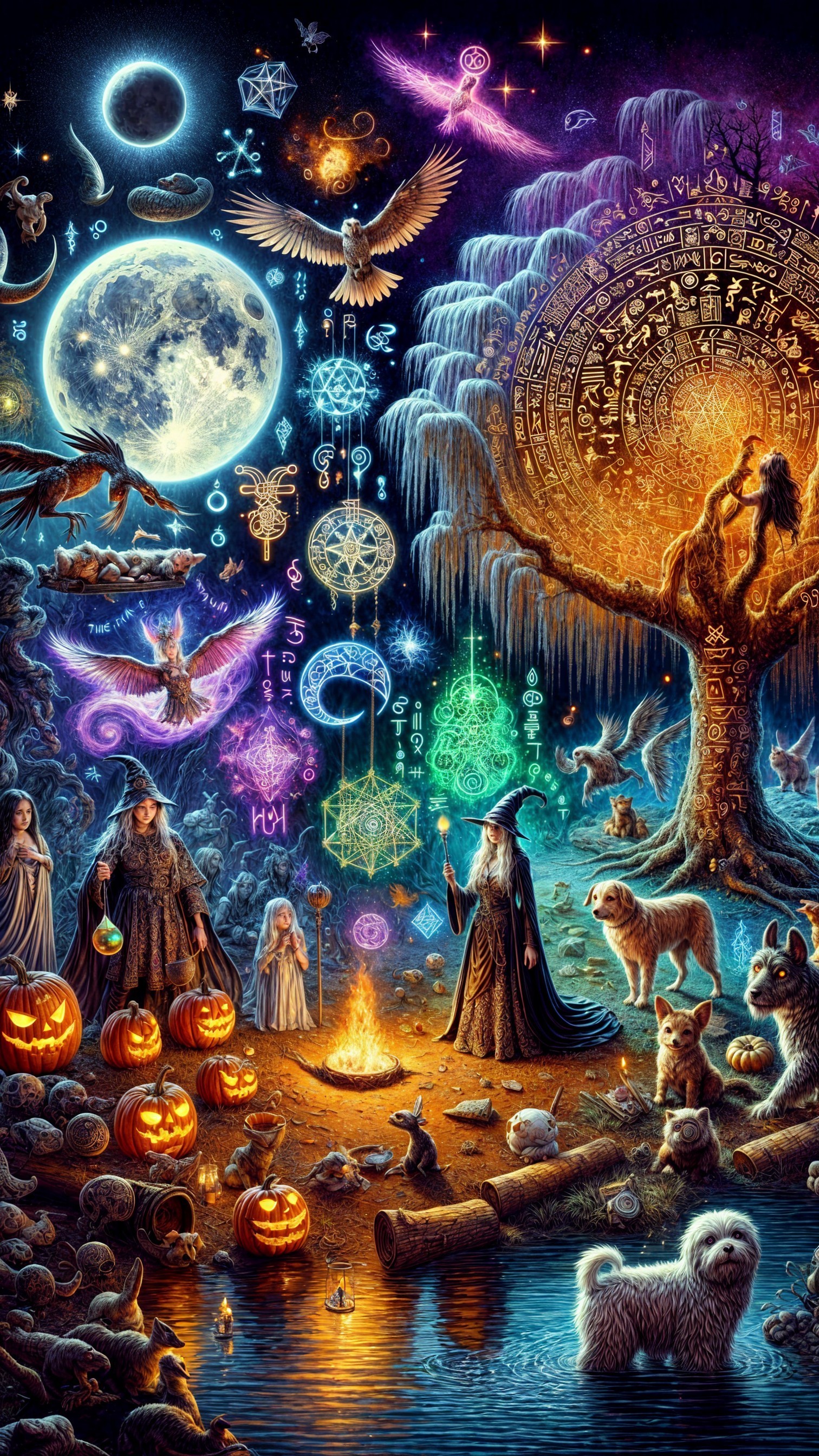 Moonlit Forest Gathering with Enchanted Figures