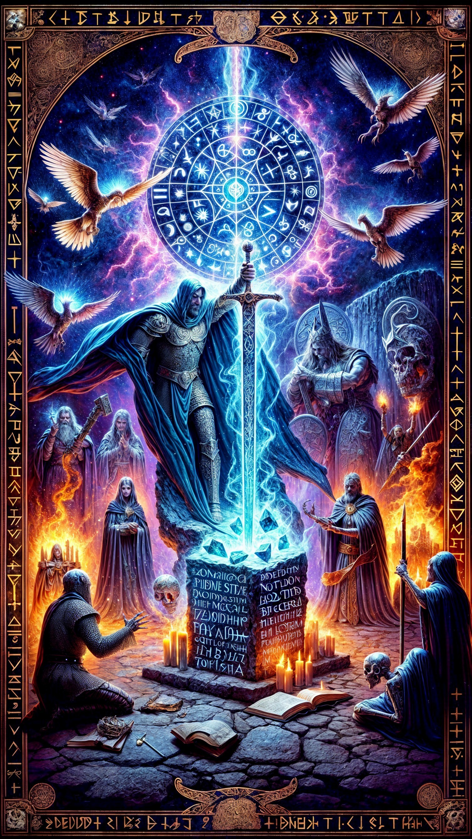 Cloaked Figures Perform Ritual Around Ancient Stone