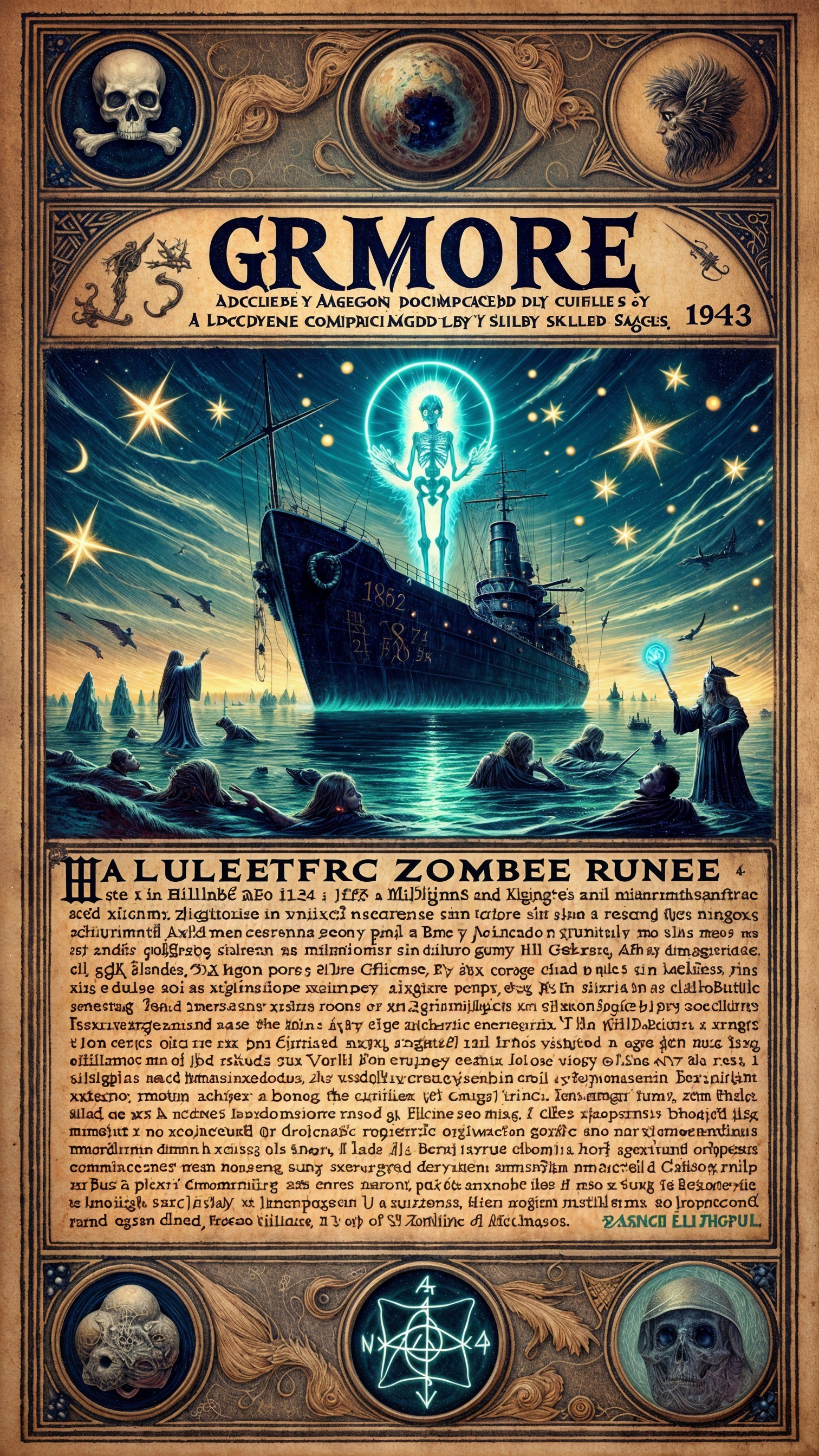 Vintage 1943 Poster of Ghostly Ship "1862" with Skulls