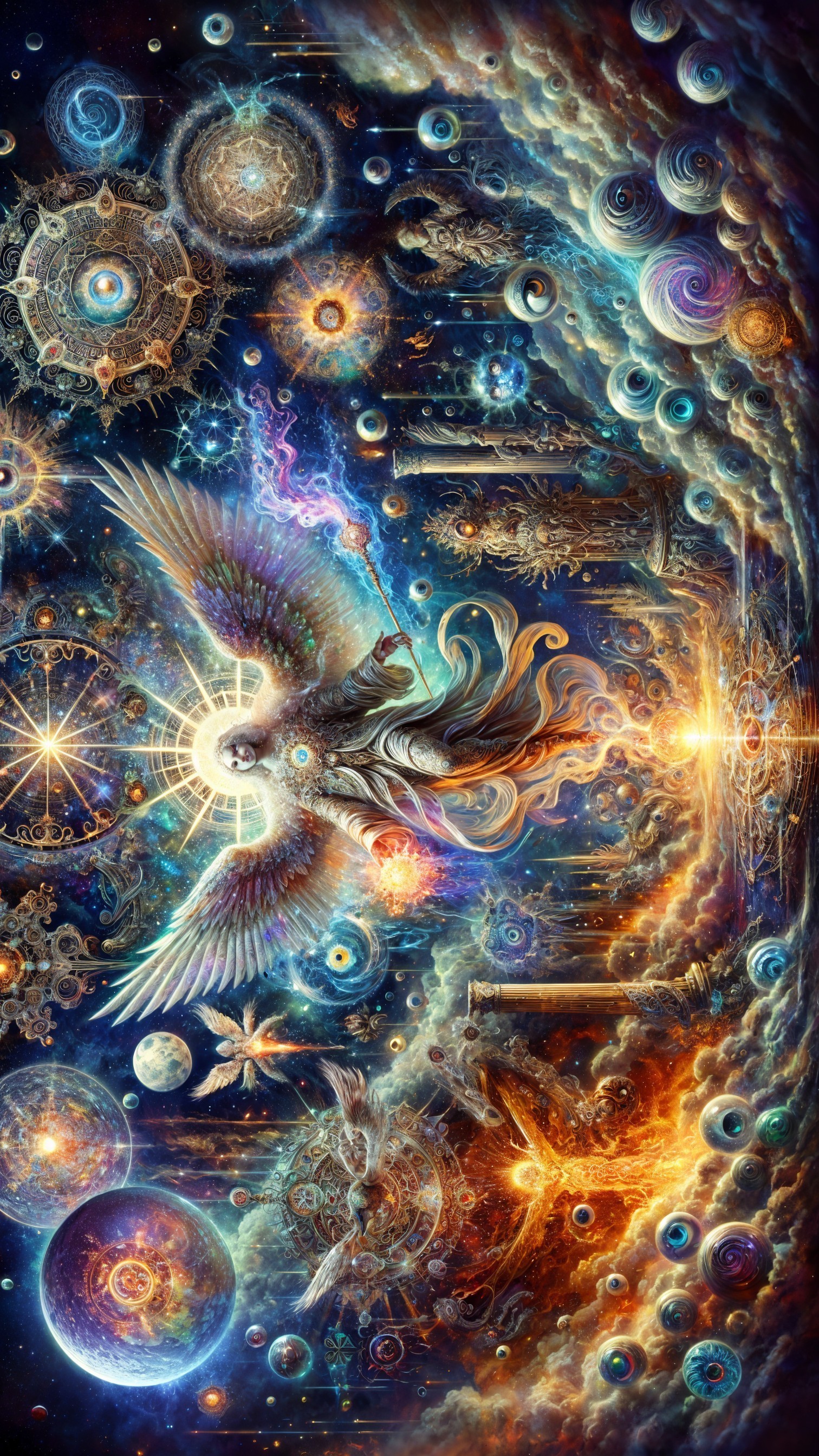 Ethereal Being Soaring in a Vibrant Cosmic Scene