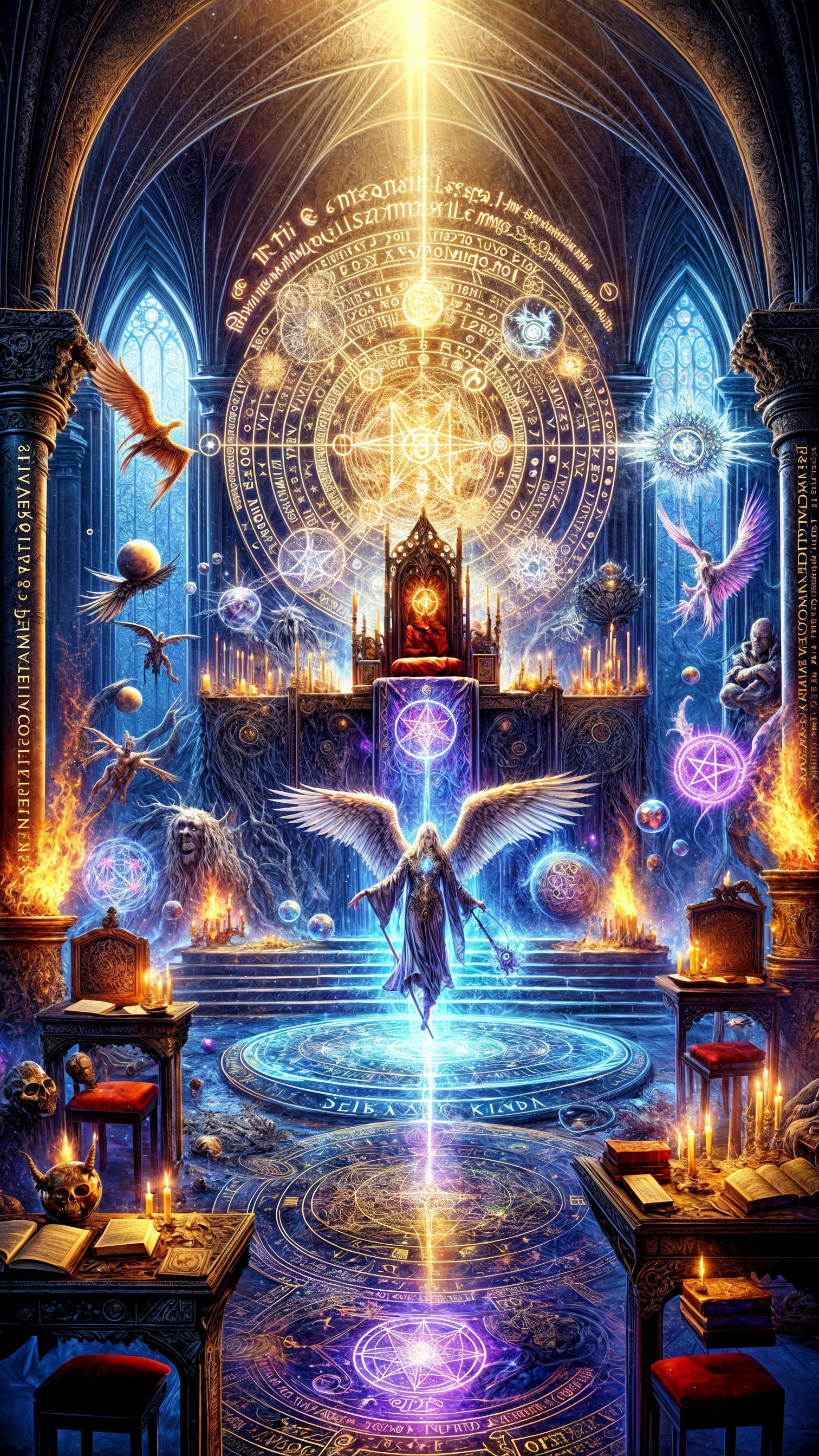 Mystical Chamber with Ethereal Light and Symbols