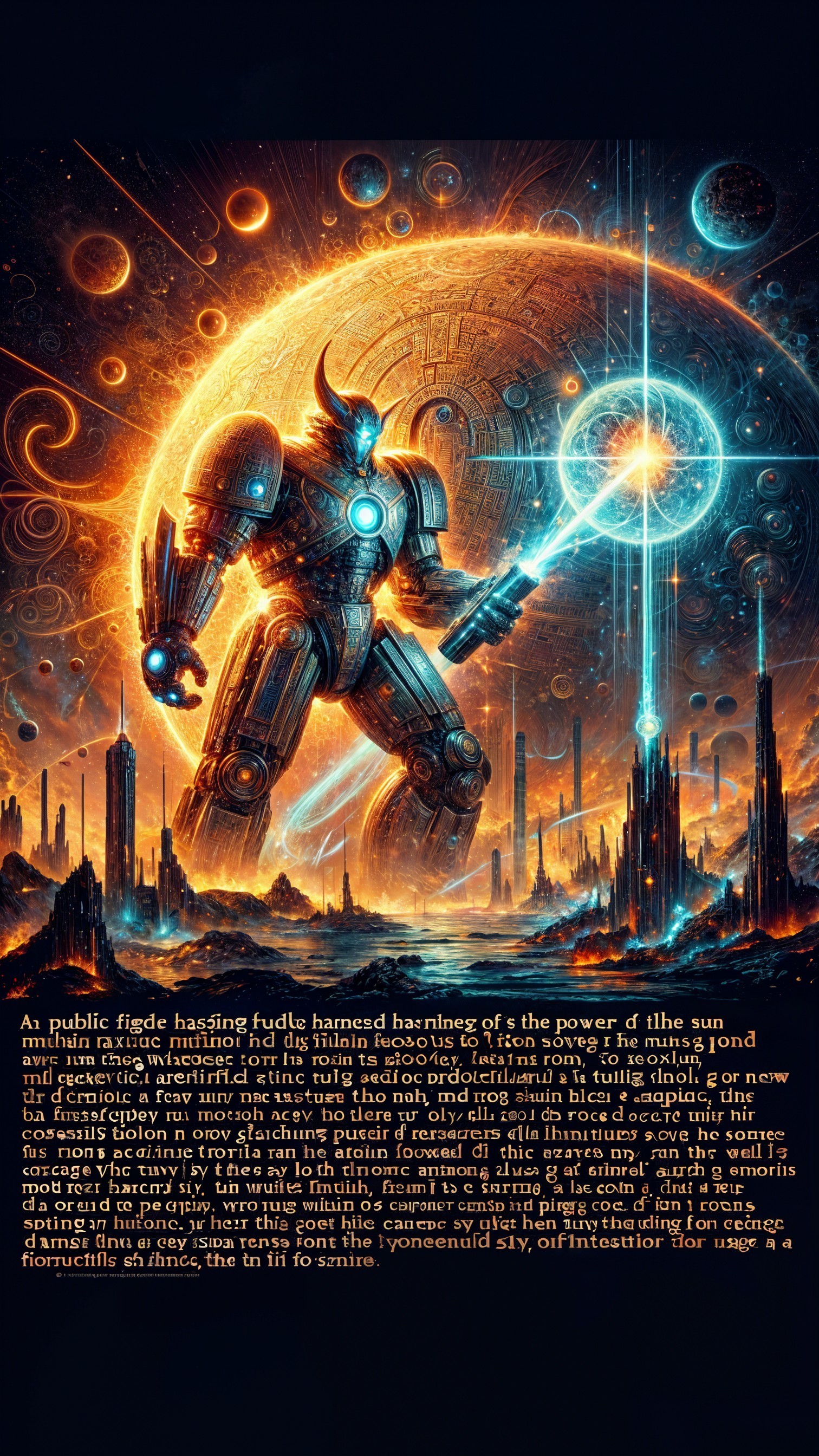 Futuristic Robotic Figure in Surreal Cityscape