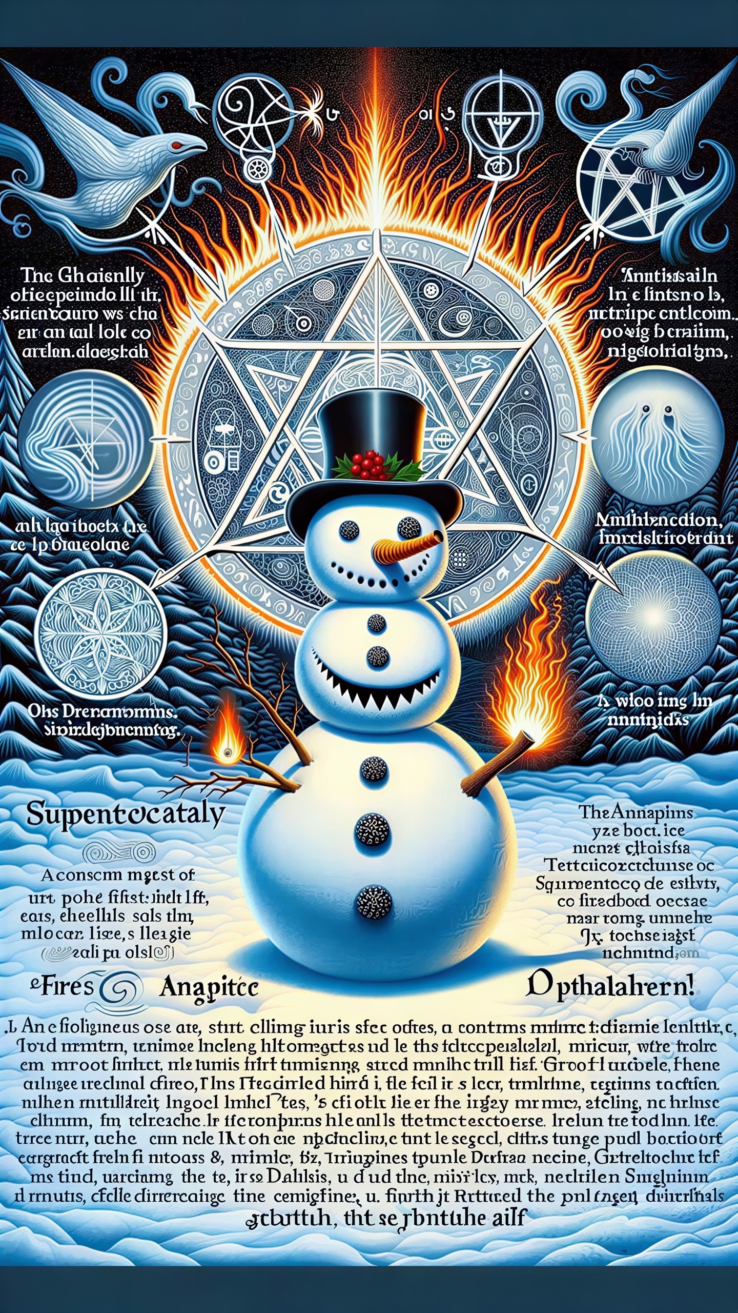 Whimsical Winter Wonderland with Snowman and Symbols