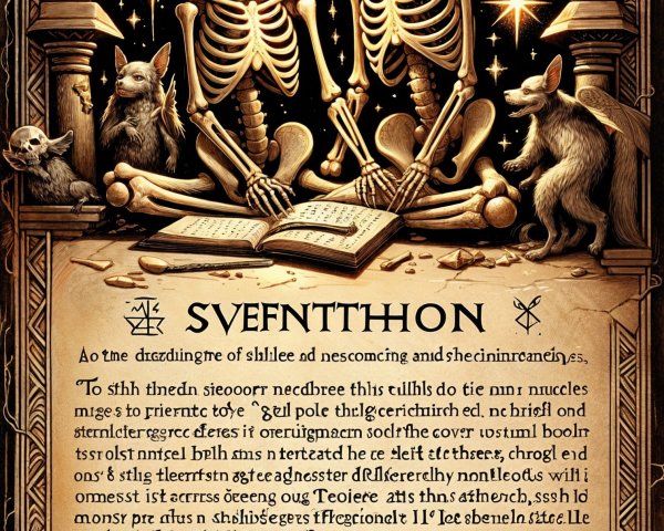 Skeletons with Animals in Whimsical Setting