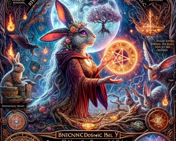 Mystical Moon Design with Celestial Symbols and Animals