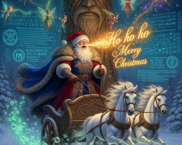 Mystical Winter Scene with Santa Claus and Fairies