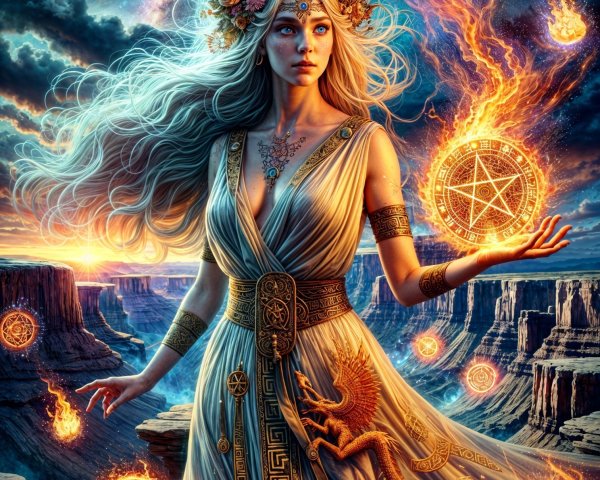 Mystical Woman in Dramatic Elemental Landscape