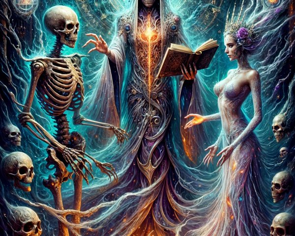 Mystical Scene with Spectral Figure and Ethereal Woman