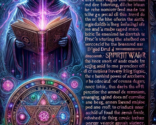Mystical figure in robe with ancient book and symbols