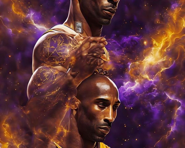 Kobe Bryant Artwork with Halo and Nebula Background