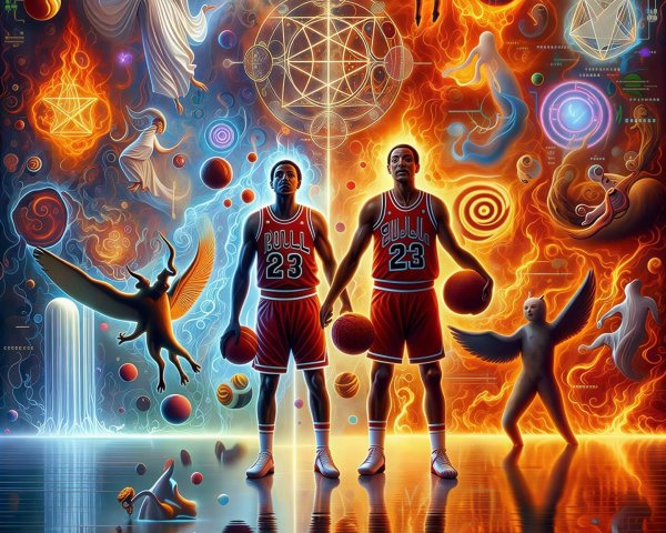 Digital Artwork of Basketball Players in Cosmic Realms