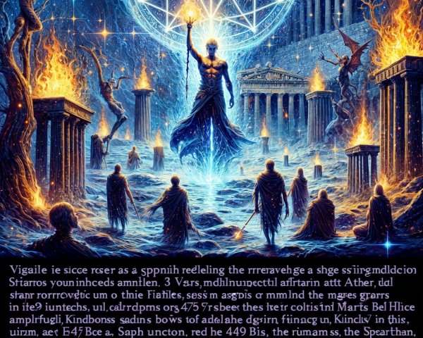 Cosmic Scene with Figure and Ancient Temple Elements