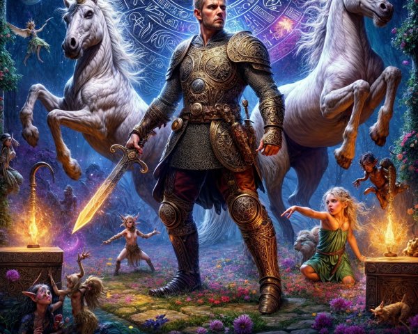 Heroic Sorcerer in Mystical Unicorn Setting